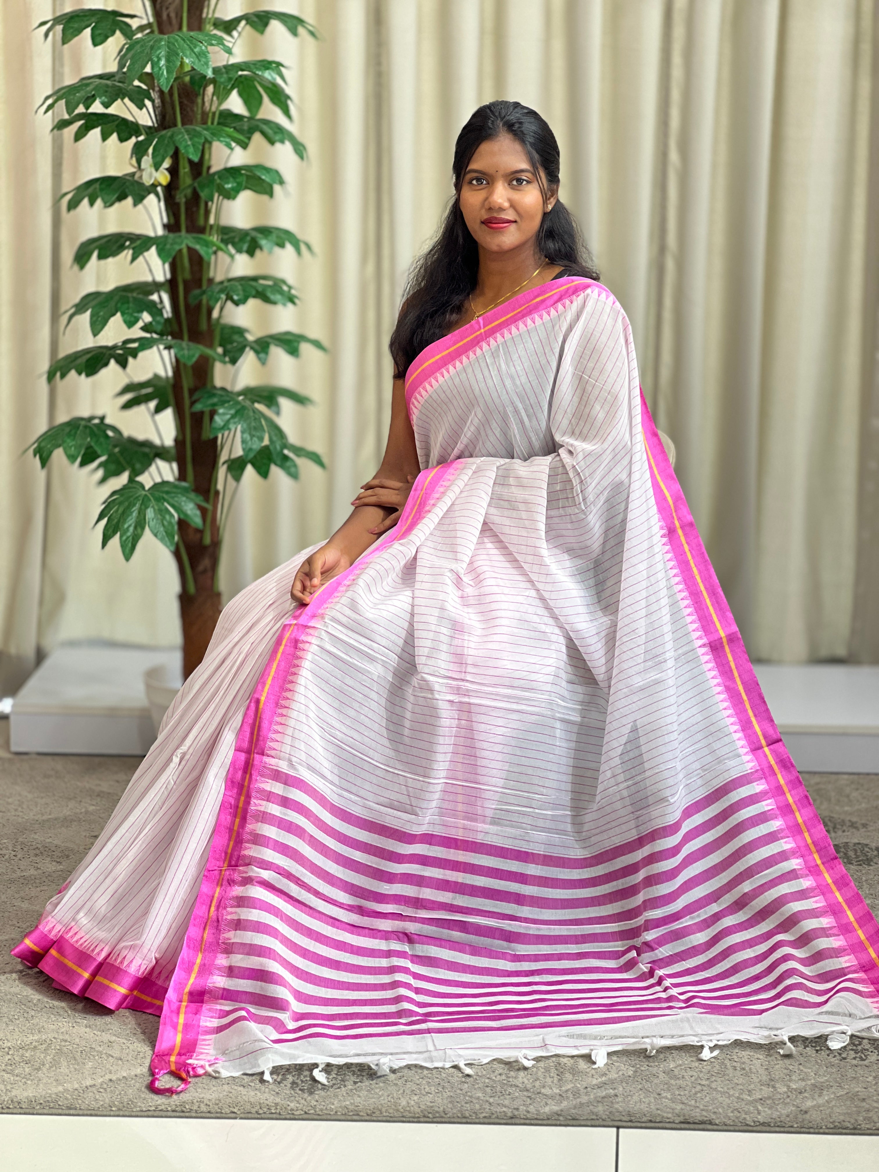 Vertical Line Pattern Cotton Saree | GAS124