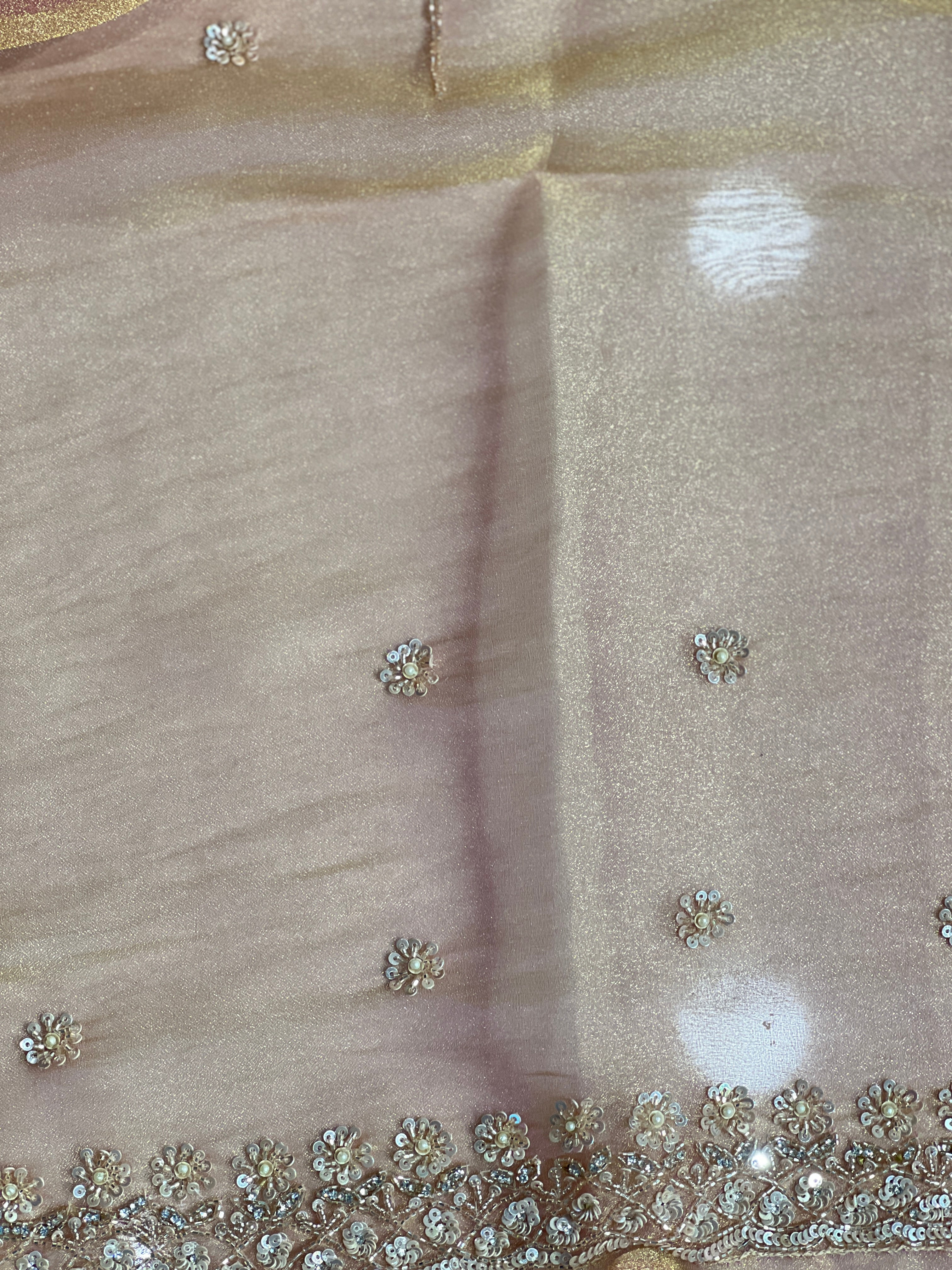 Sequins & Beads Work Detailed Shimmer Organza Saree | SGS141