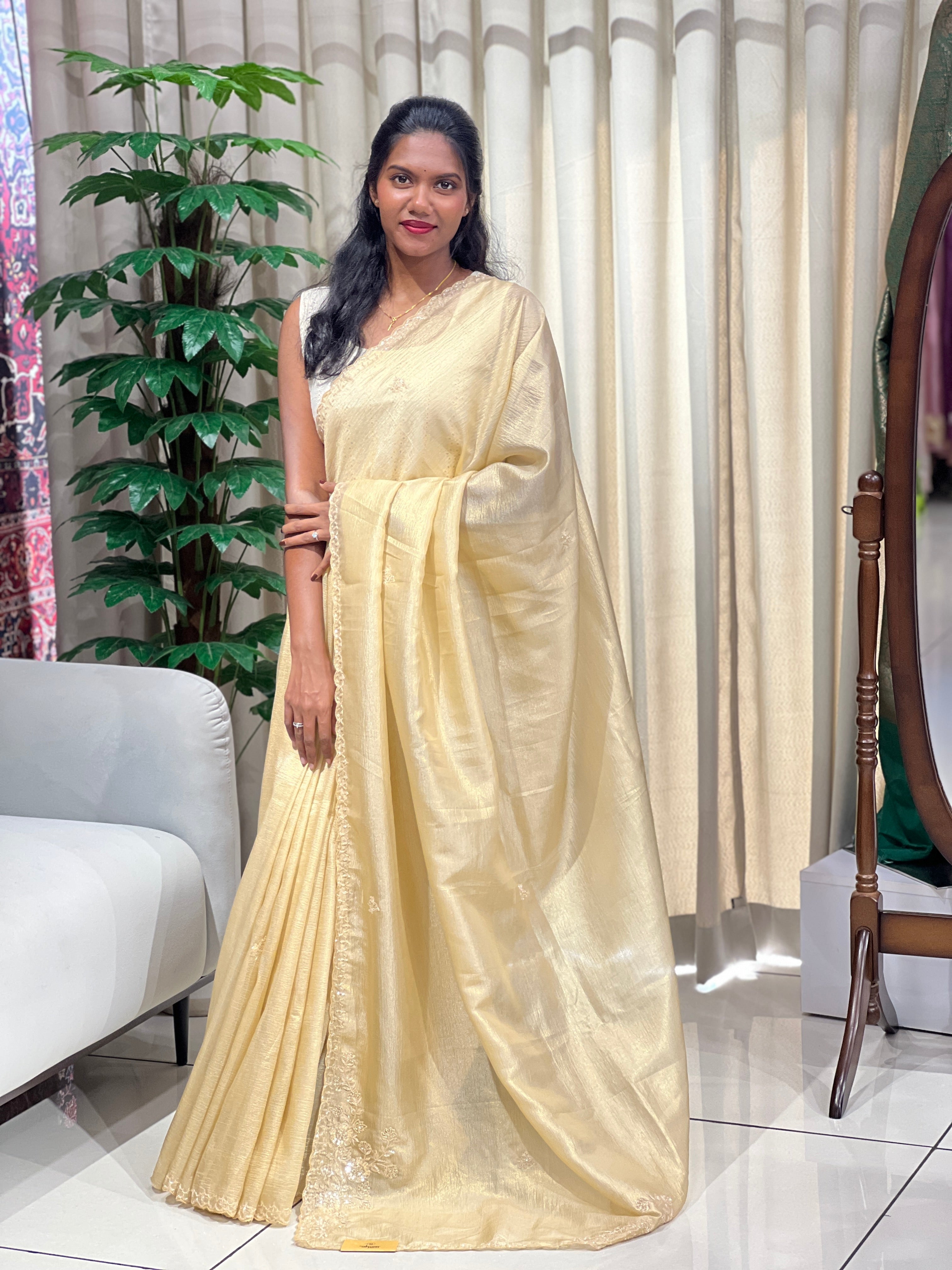 Machine Embroidery Detailed Crushed Tissue Organza Saree | SGS150