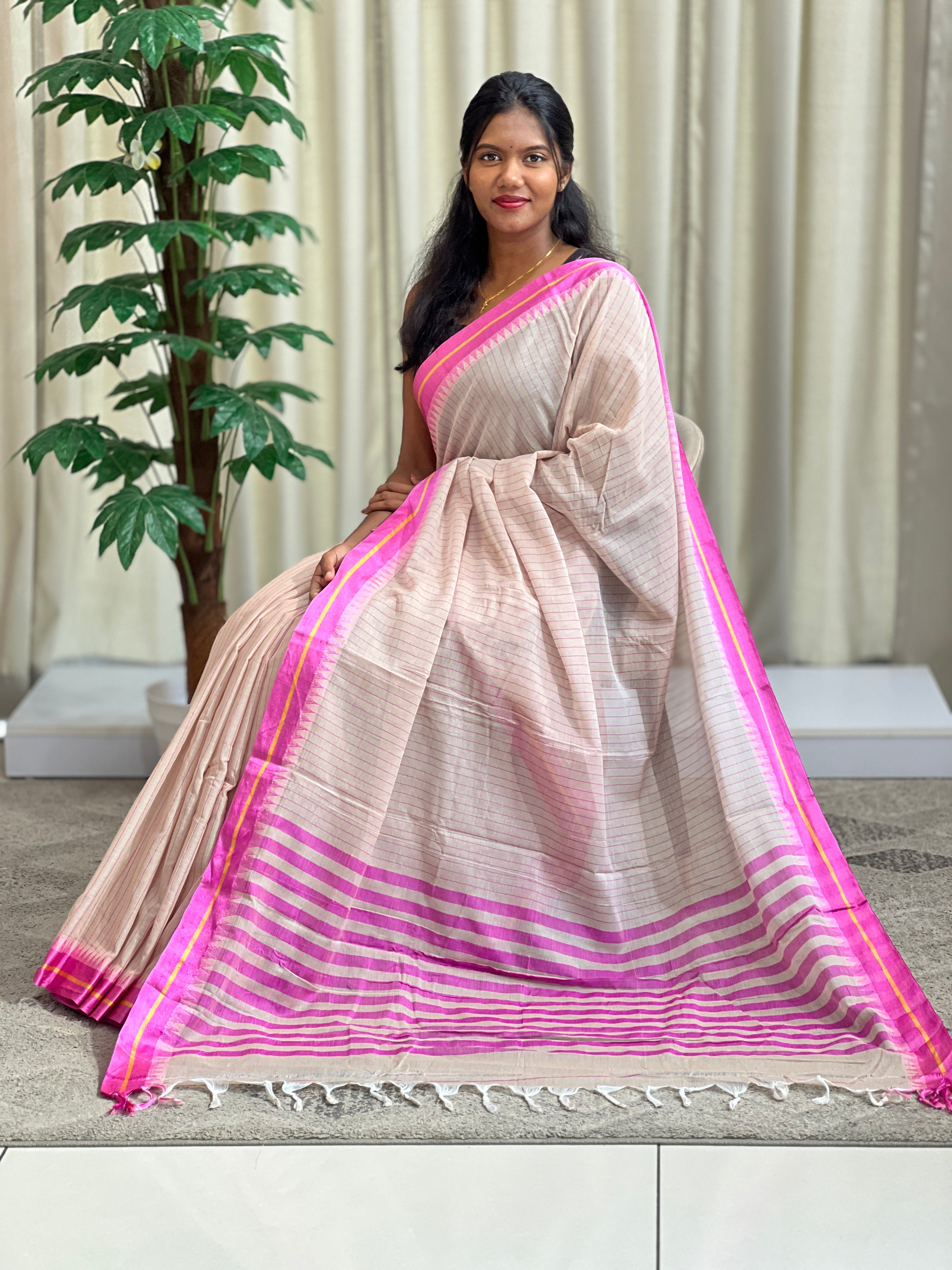Vertical Line Pattern Cotton Saree | GAS122
