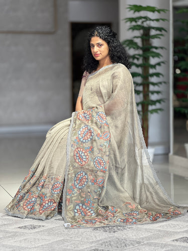 Floral Machine Embroidered Tissue Saree | RGD590