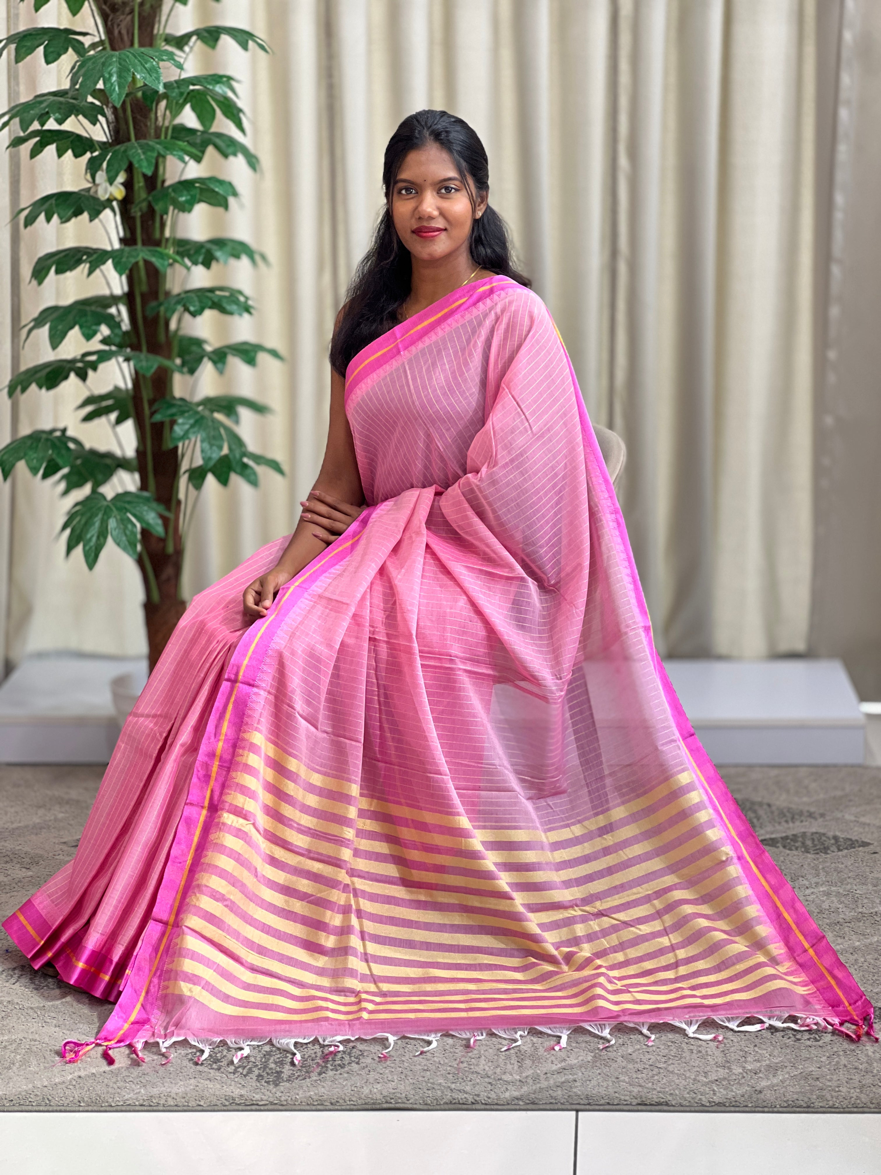 Vertical Line Pattern Cotton Saree | GAS123