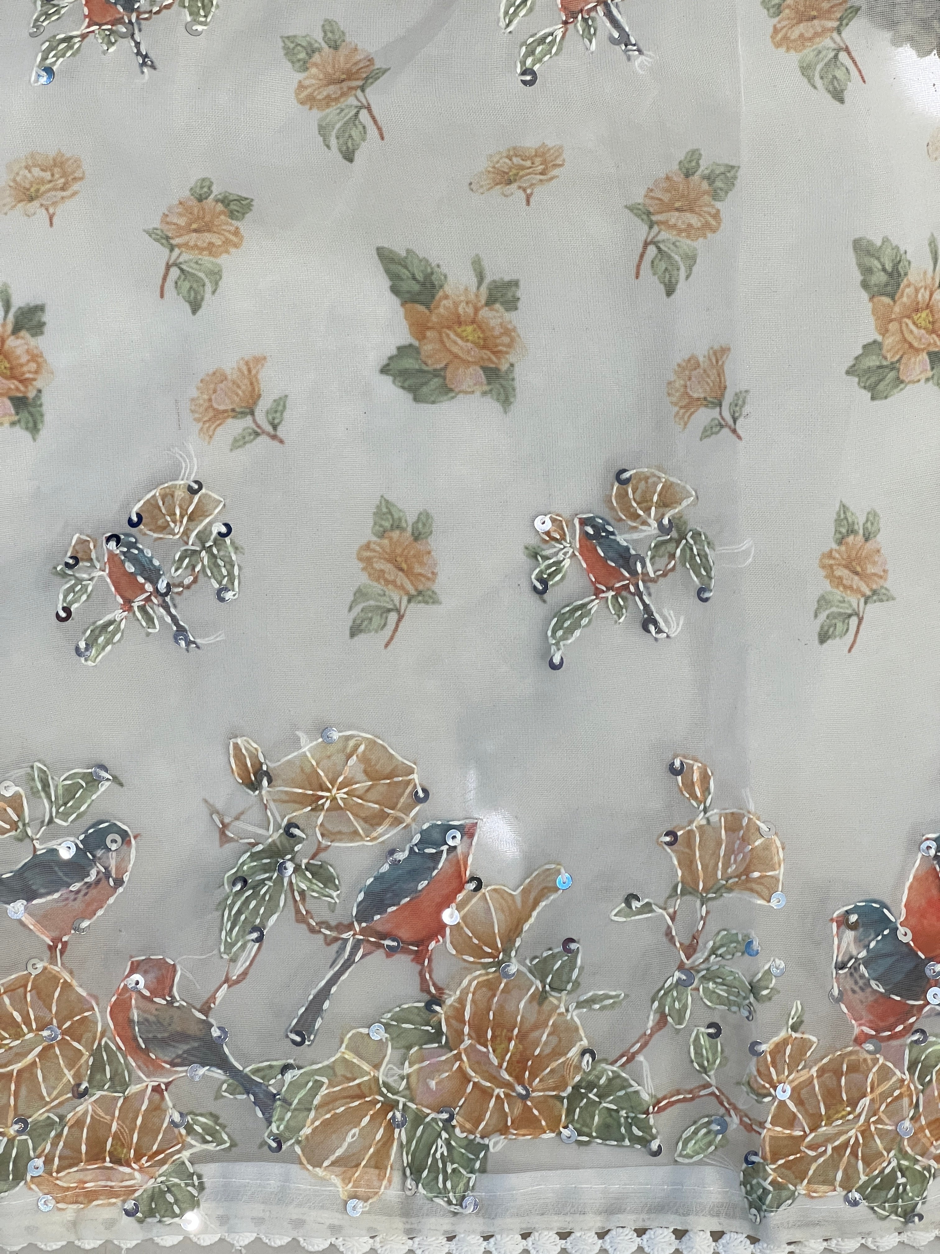 Floral and Bird Digital Printed Organza Saree | BLD1796