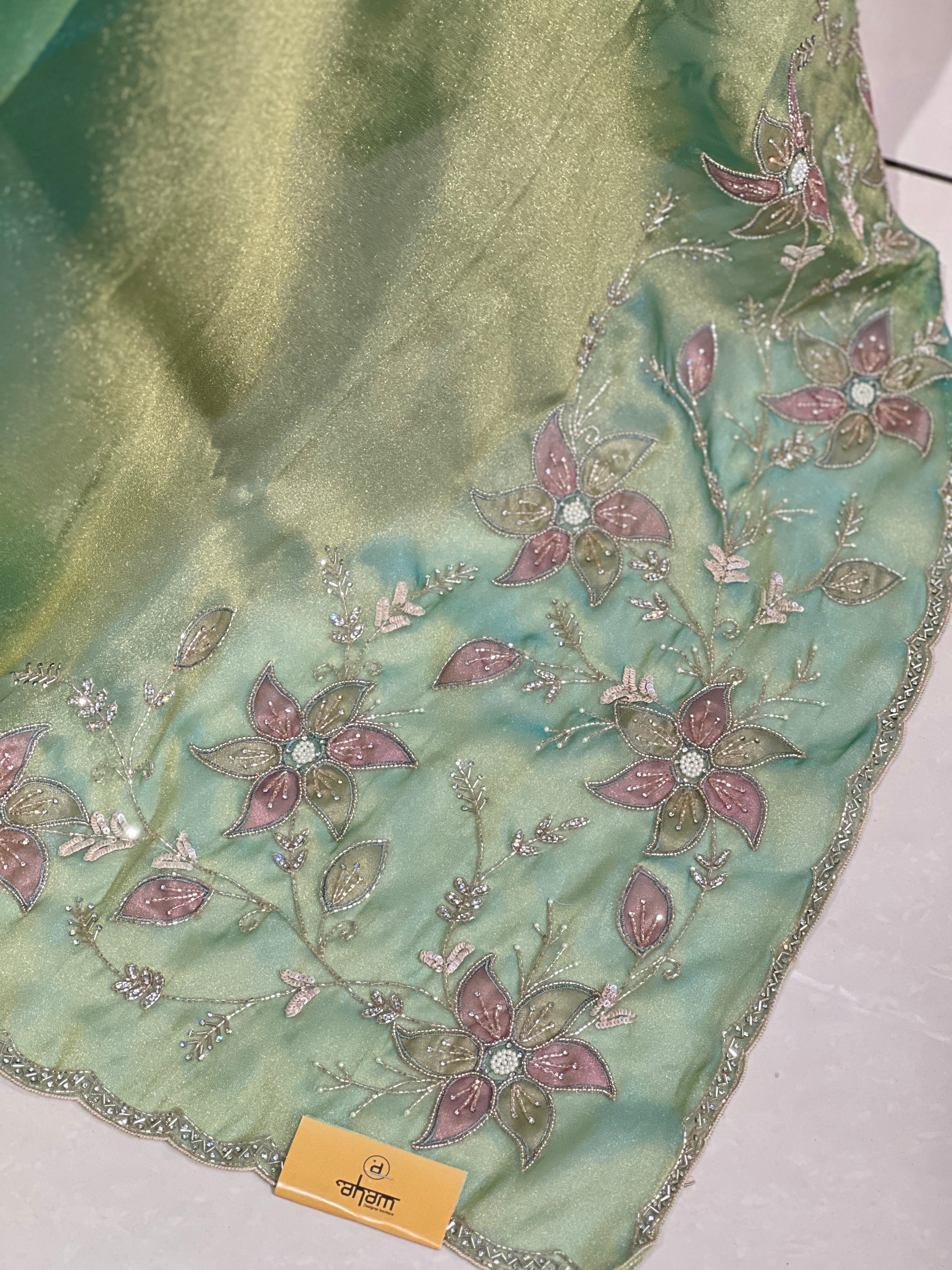 Cut Beads And Sticky Stone Detailed Tissue Organza Saree | SGS146