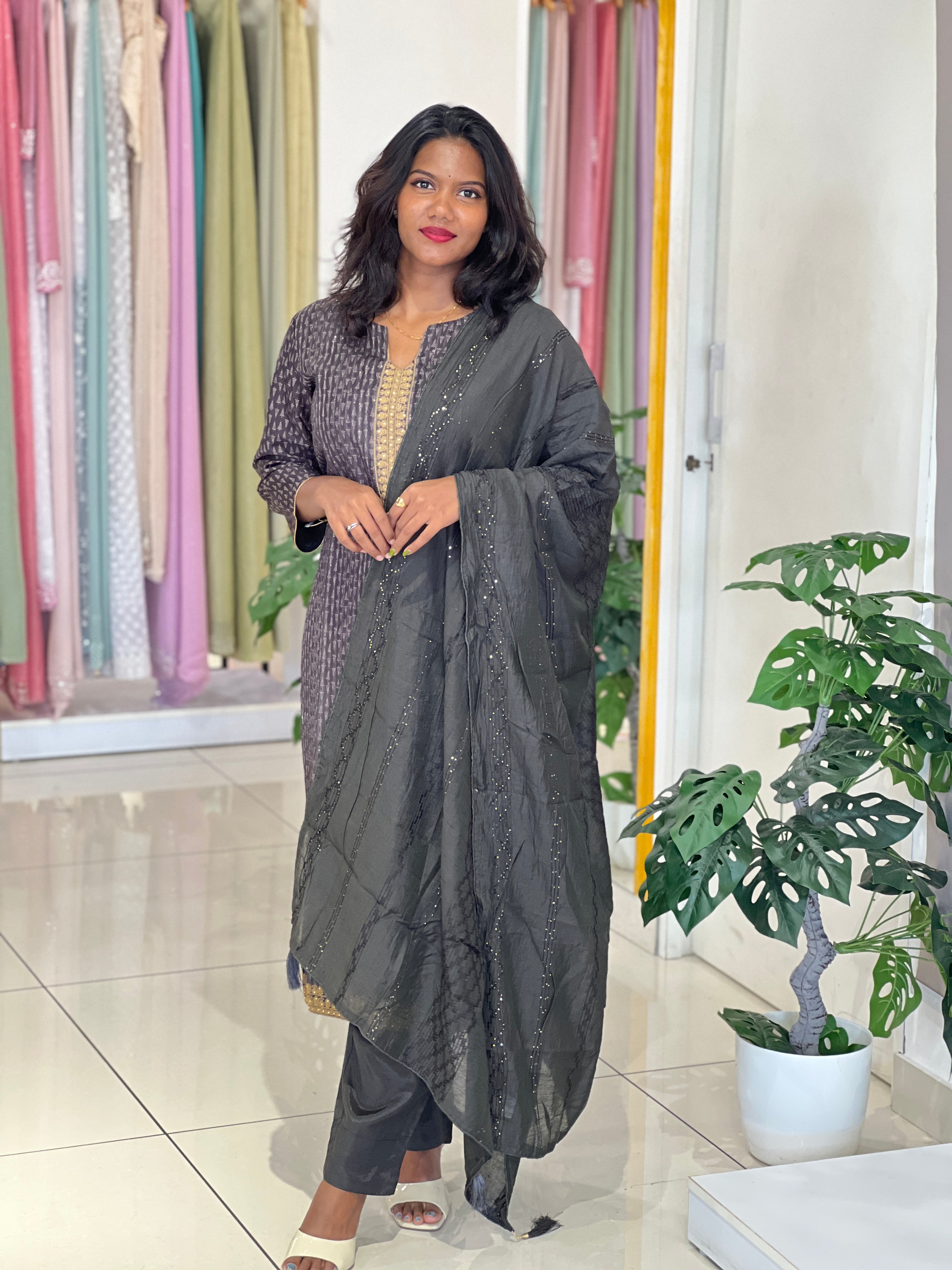 Mechine Embroidery Semi Silk Kurta Set | IHP154