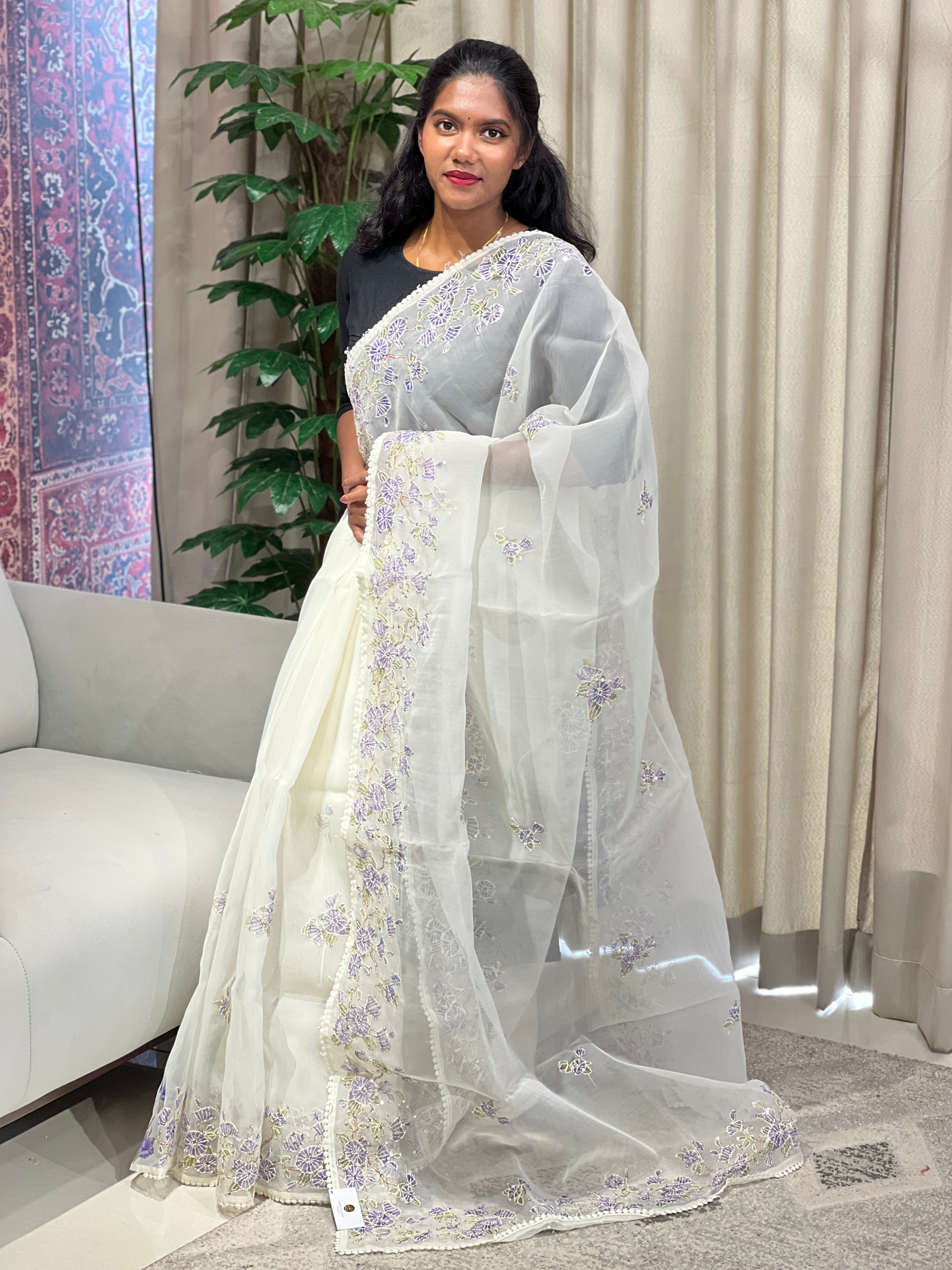 Floral Digital Print Organza Saree | BLD1804