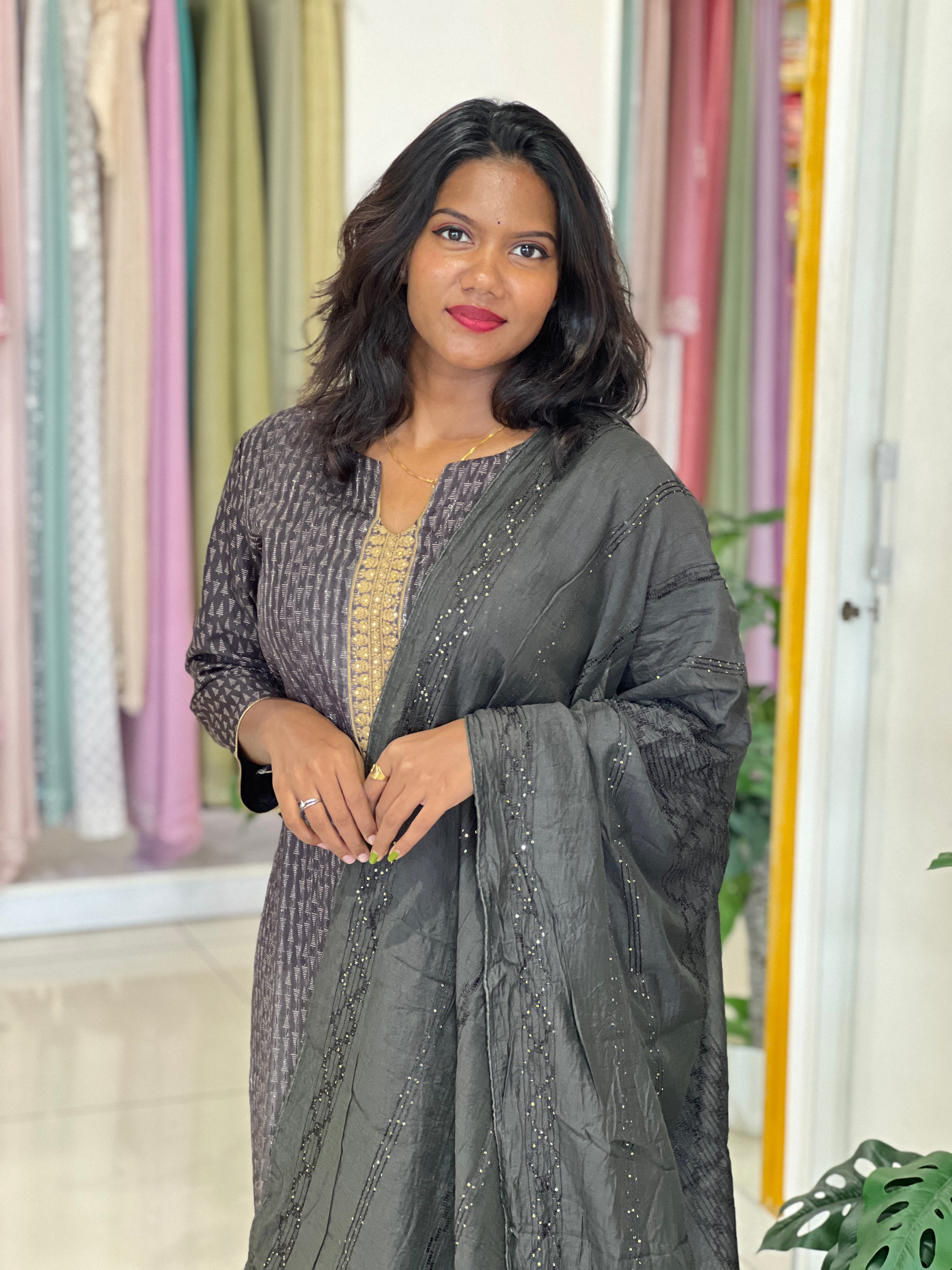 Mechine Embroidery Semi Silk Kurta Set | IHP154