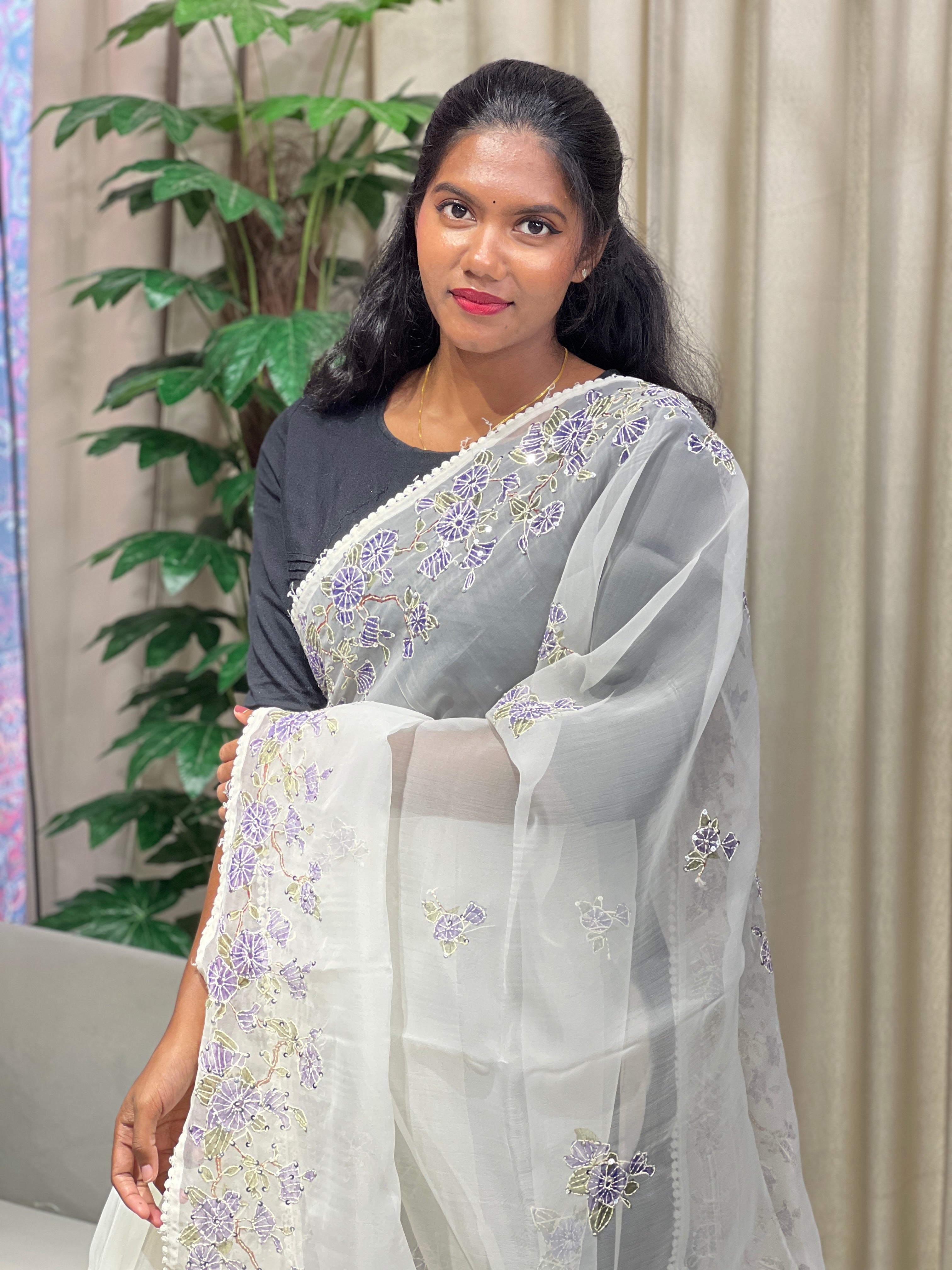 Floral Digital Print Organza Saree | BLD1804