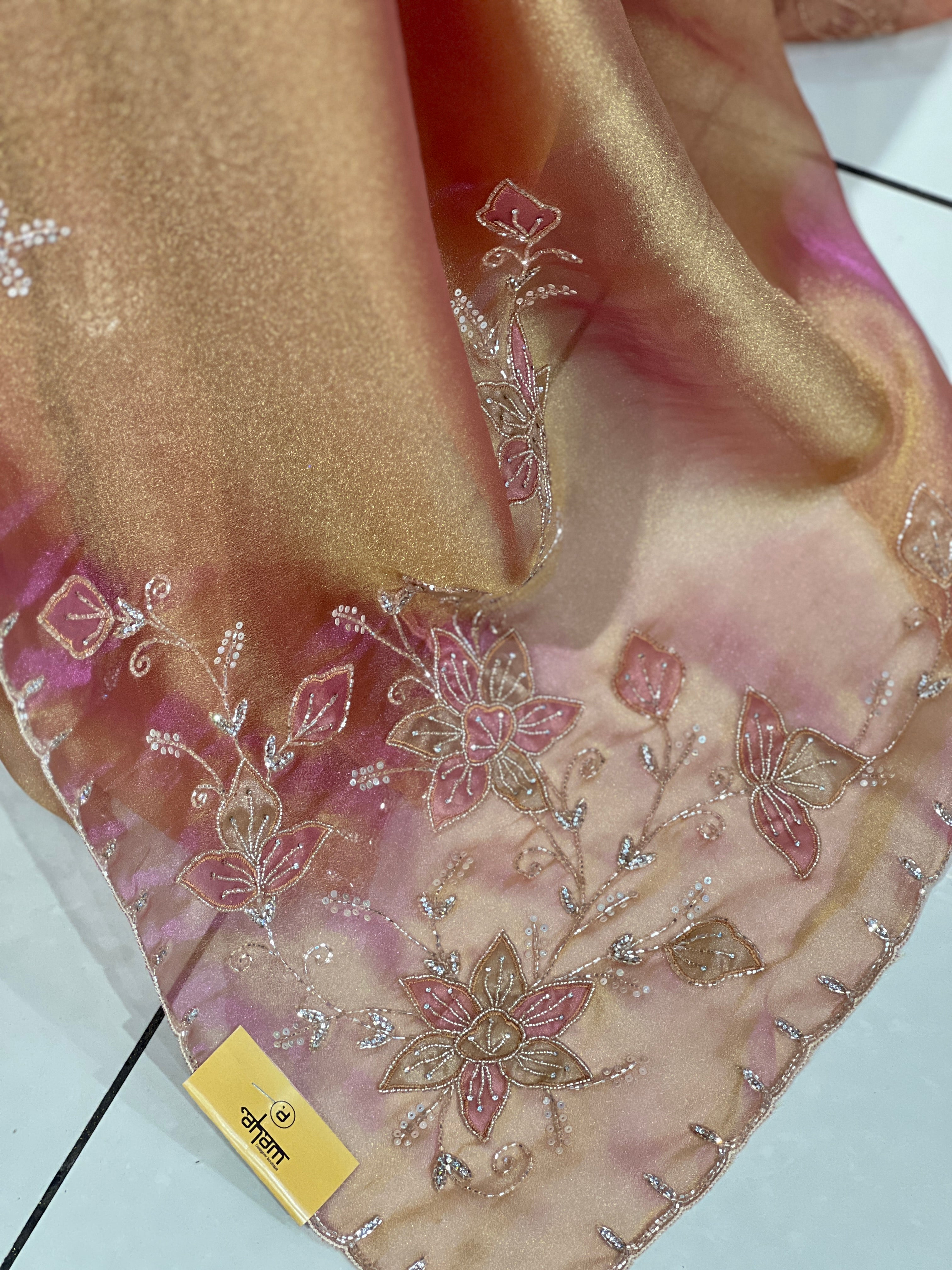 Cut Beads And Sticky Stone Detailed Tissue Organza Saree | SGS135