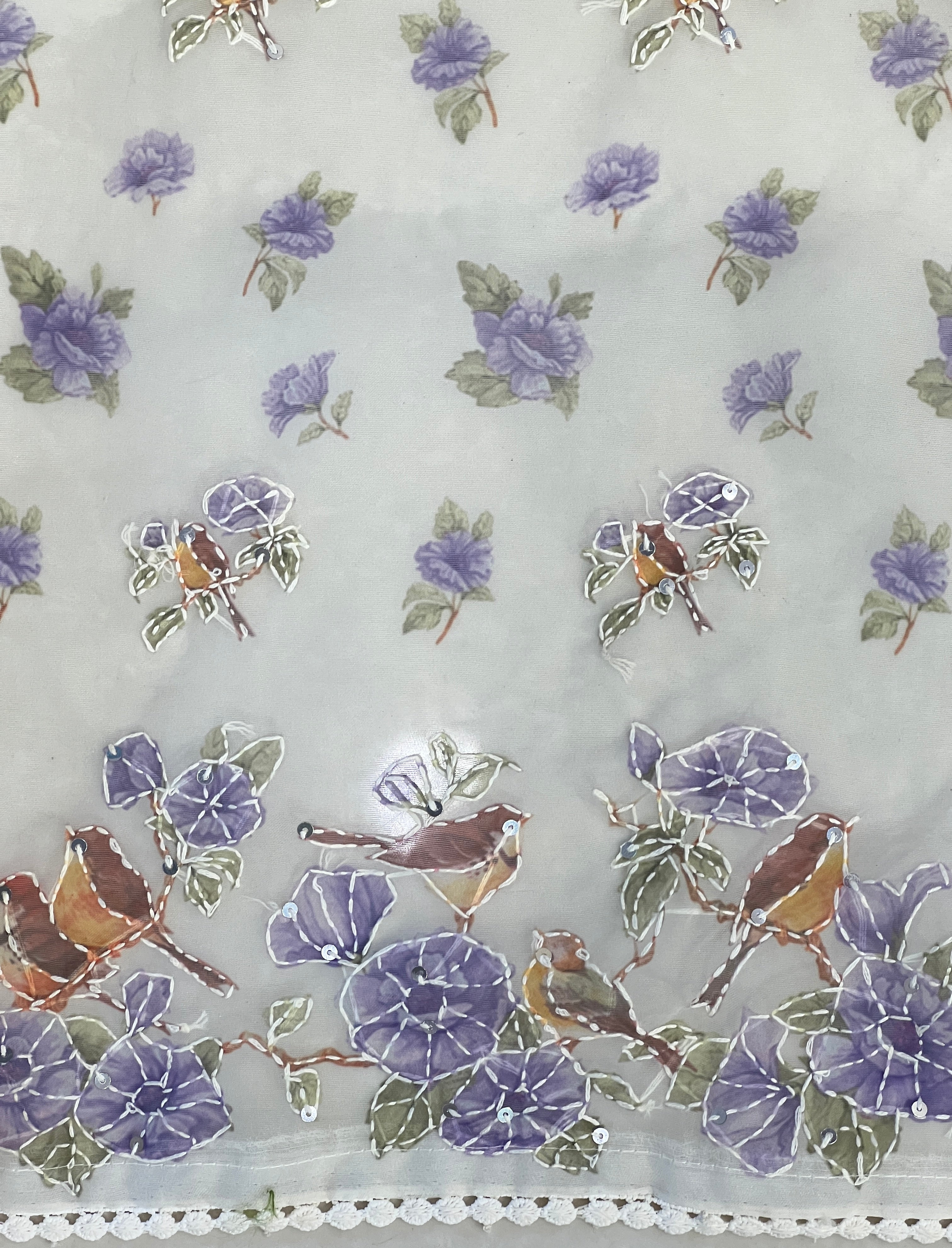 Floral and Bird Digital Printed Organza Saree | BLD1798