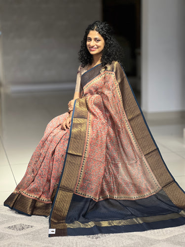 Screen Printed With Banarasi Border Chanderi Silk Saree | RGD530