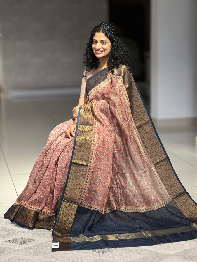 Screen Printed With Banarasi Border Chanderi Silk Saree | RGD530
