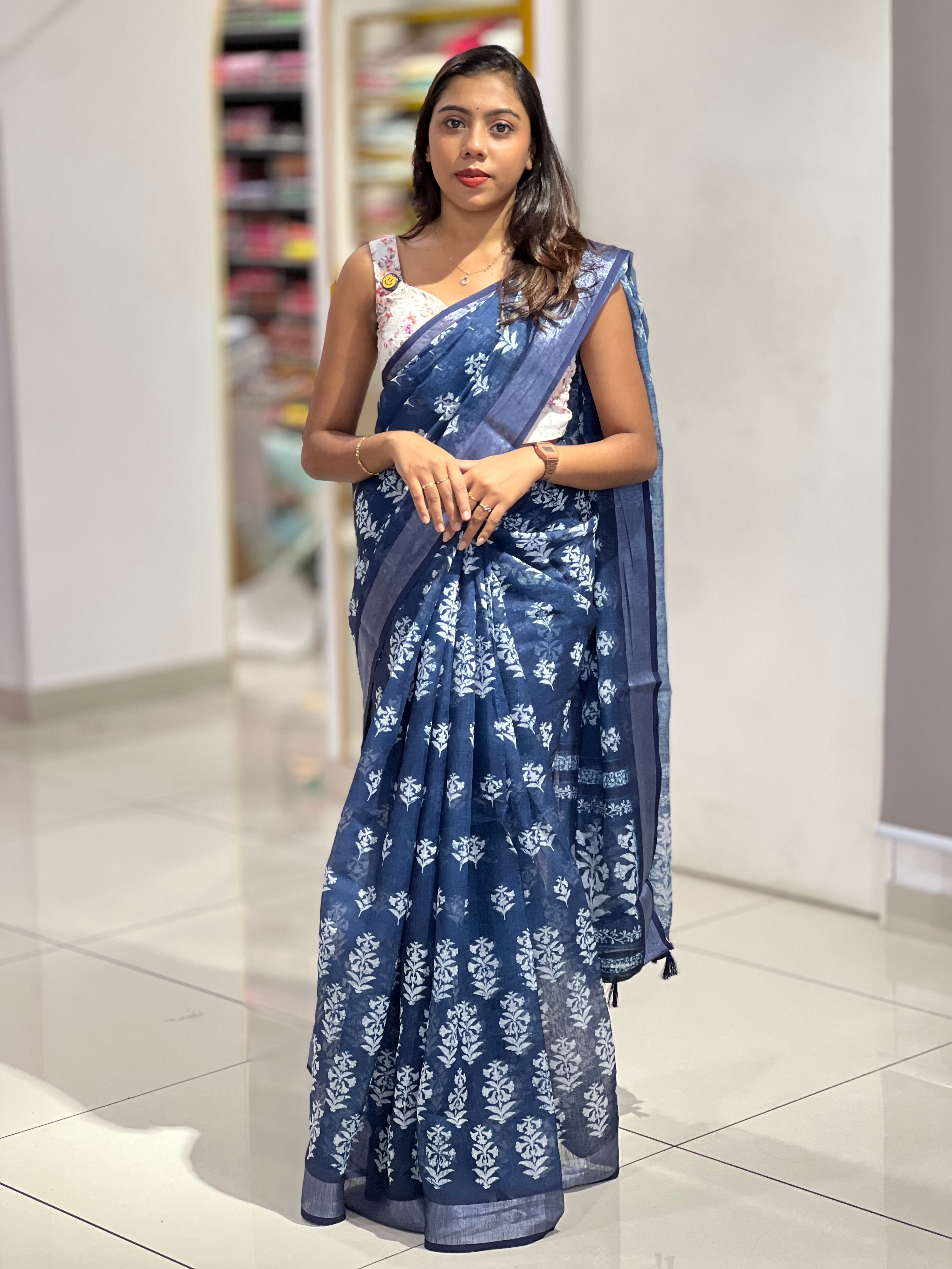 Digital Printed Linen Finish Saree | BLD1871