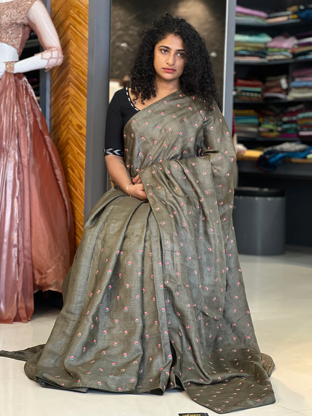 Embroidered Tussar Saree | SBS873