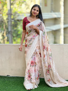 Digital Printed Khaddi Georgette Sarees | JCL605