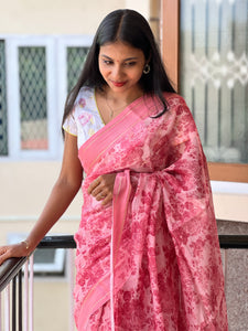 Floral Printed Silk Chanderi Saree | RGD188