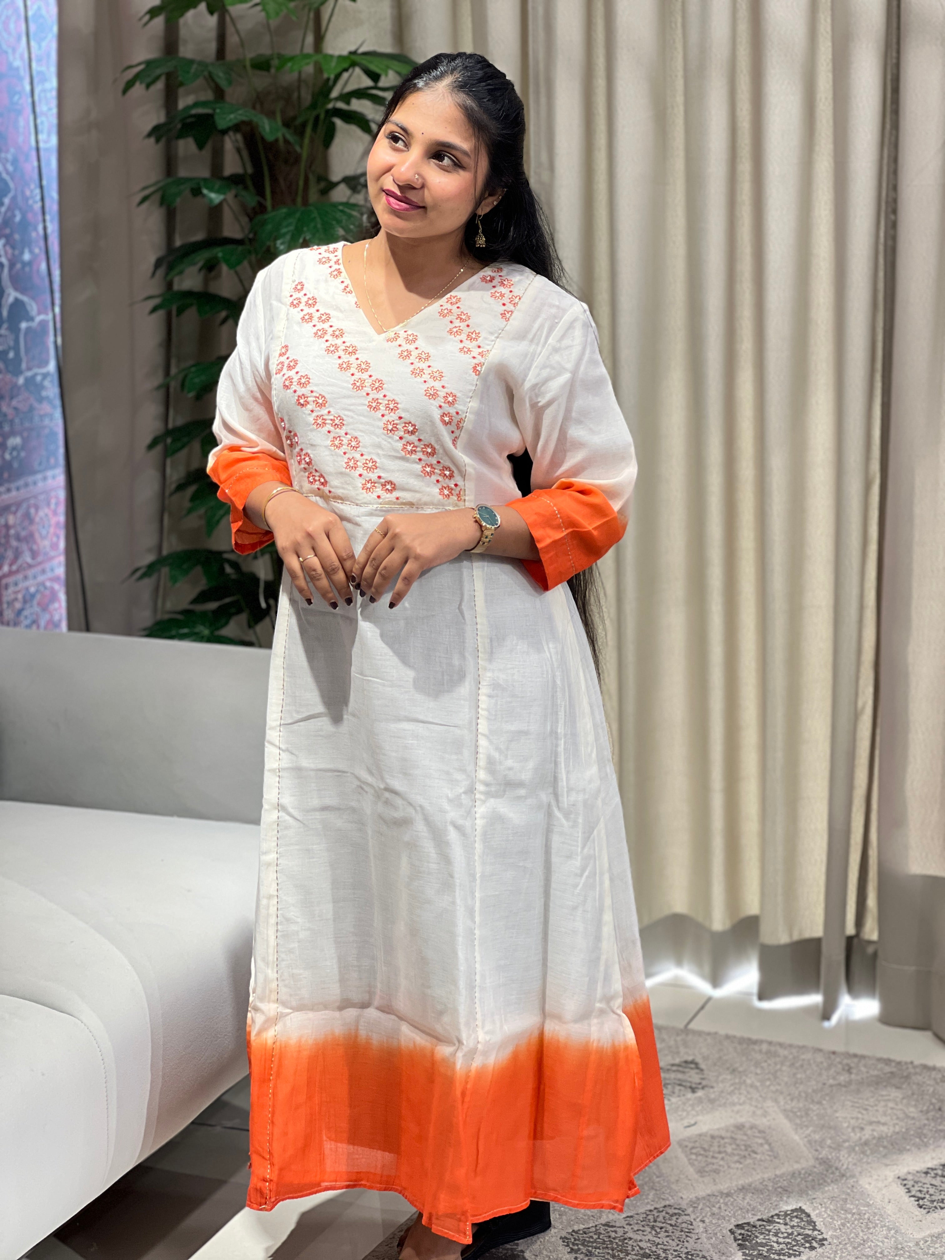 Floral Embroidery Detailed Chanderi Silk Kurta Material | DN765