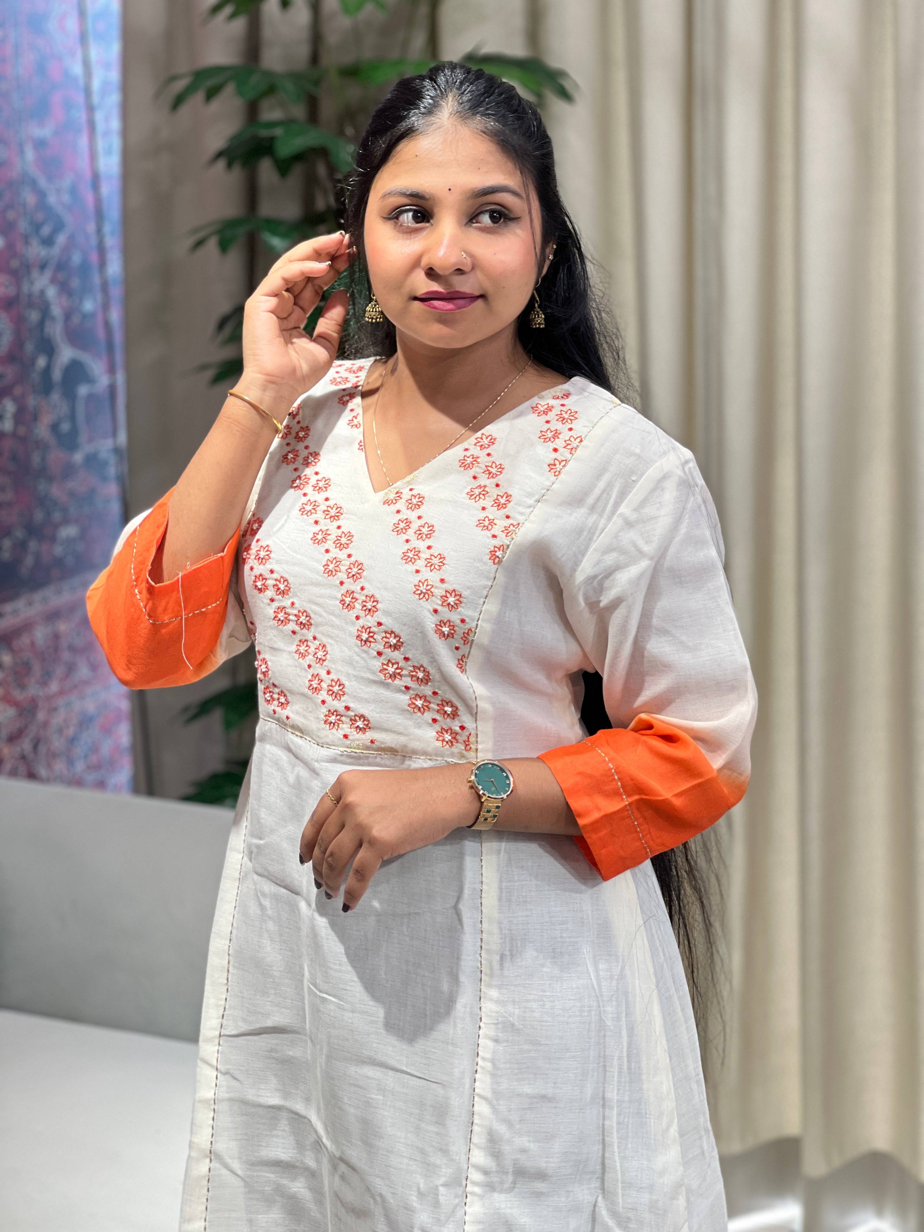 Floral Embroidery Detailed Chanderi Silk Kurta Material | DN765