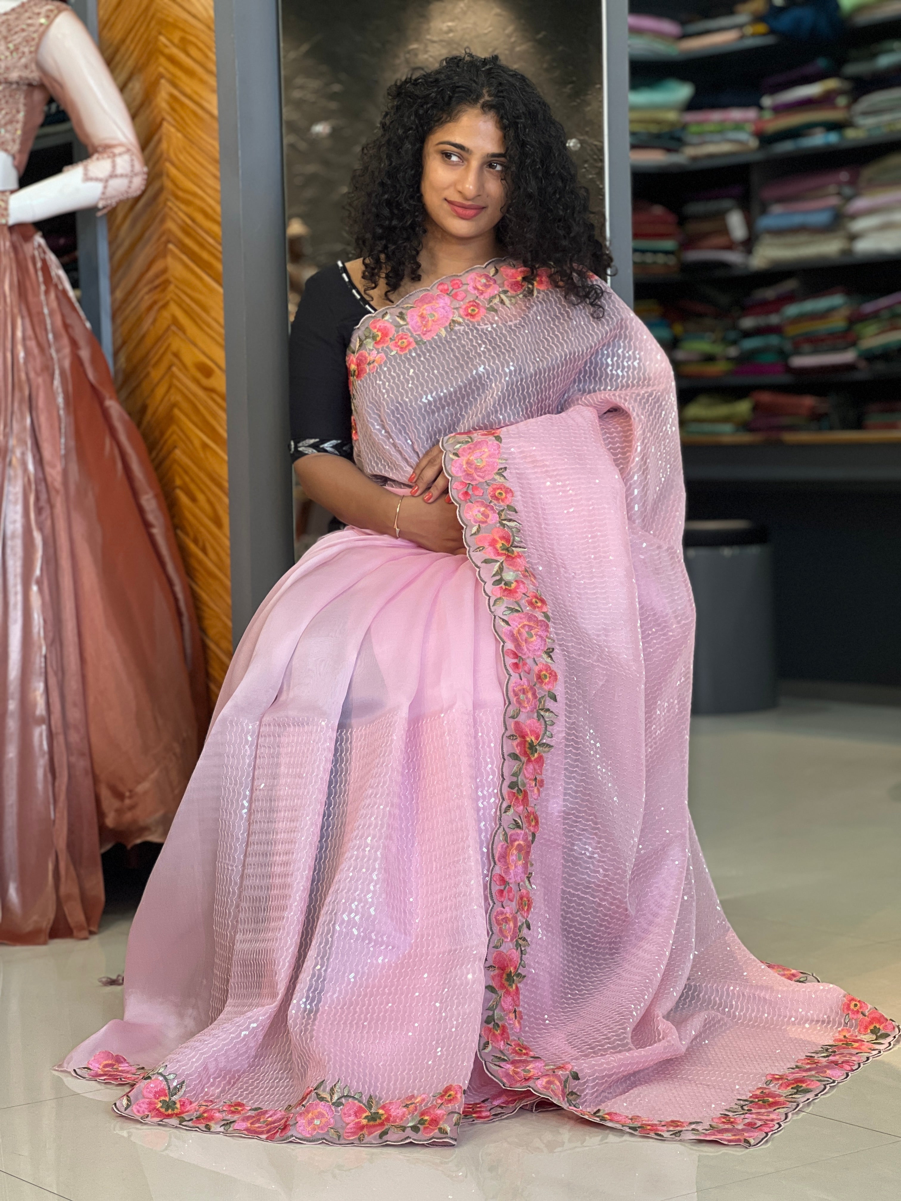 Floral Embroidery Pure Organza Saree | SBS821