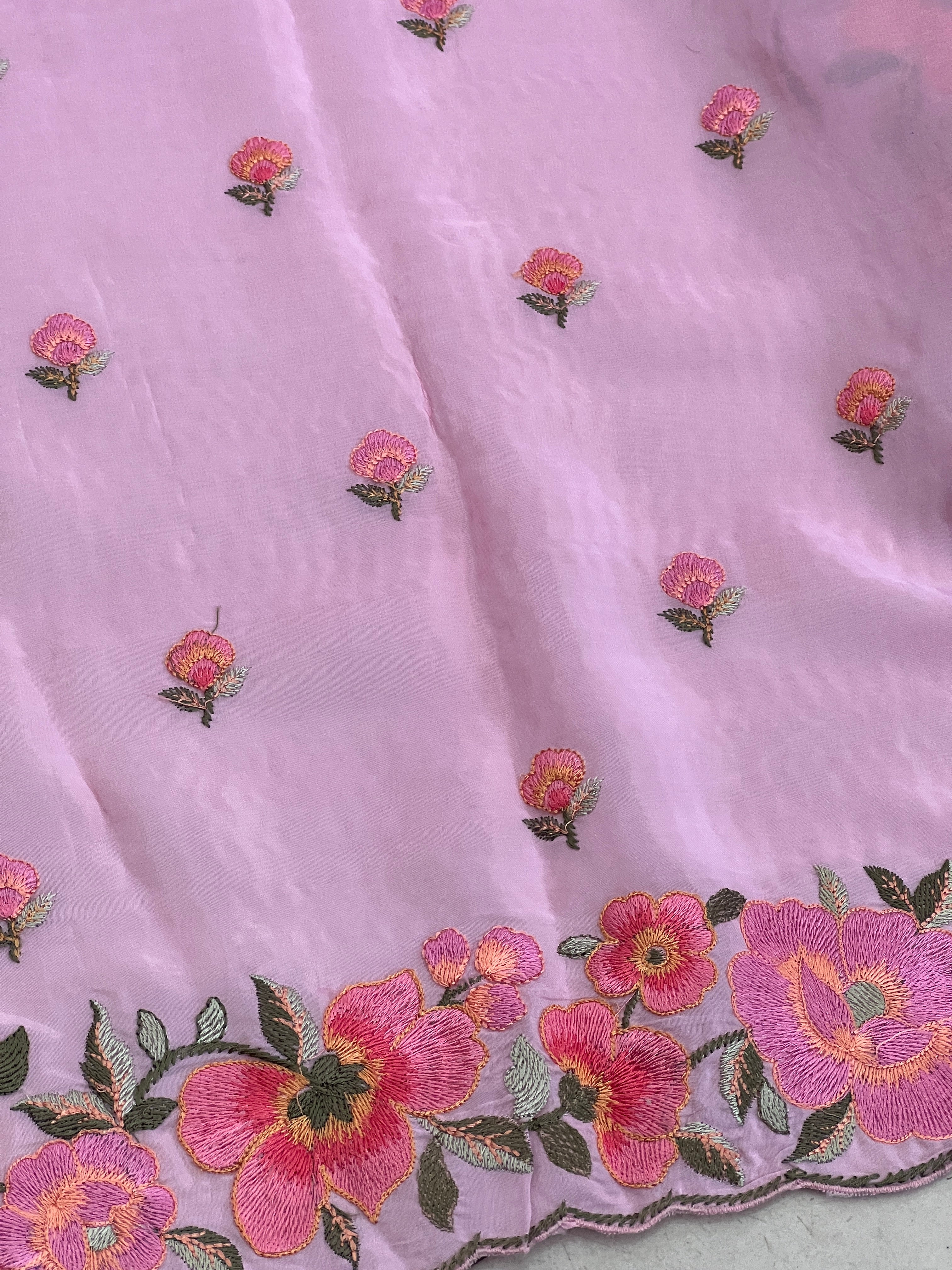 Floral Embroidery Pure Organza Saree | SBS821