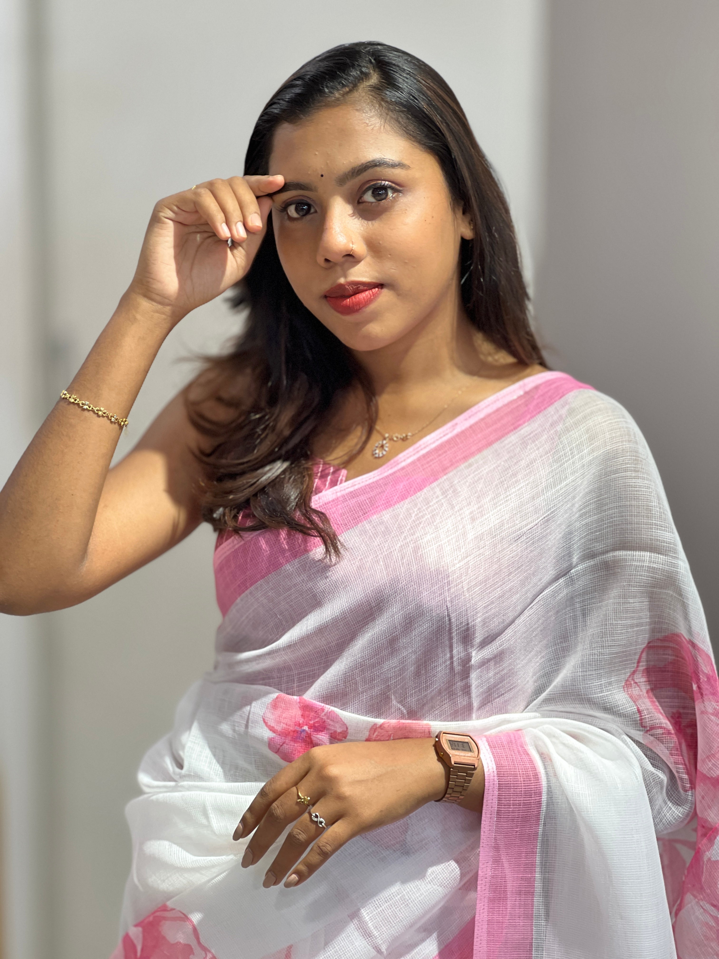 Floral Digital Printed Semi Linen Saree | YNG777
