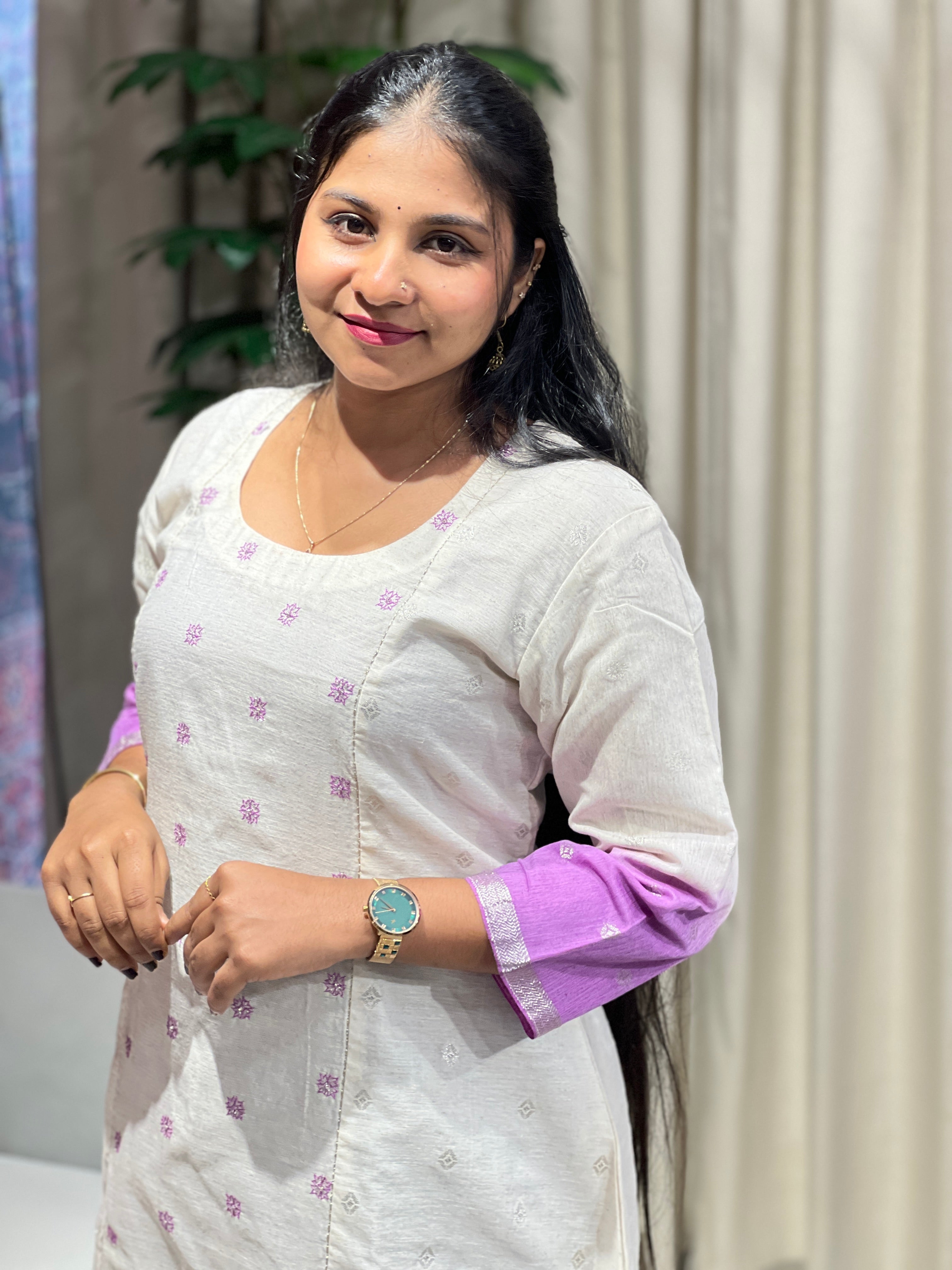 Banarasi Butta With Embroidery Detailed Chanderi Silk Kurta Material | DN760