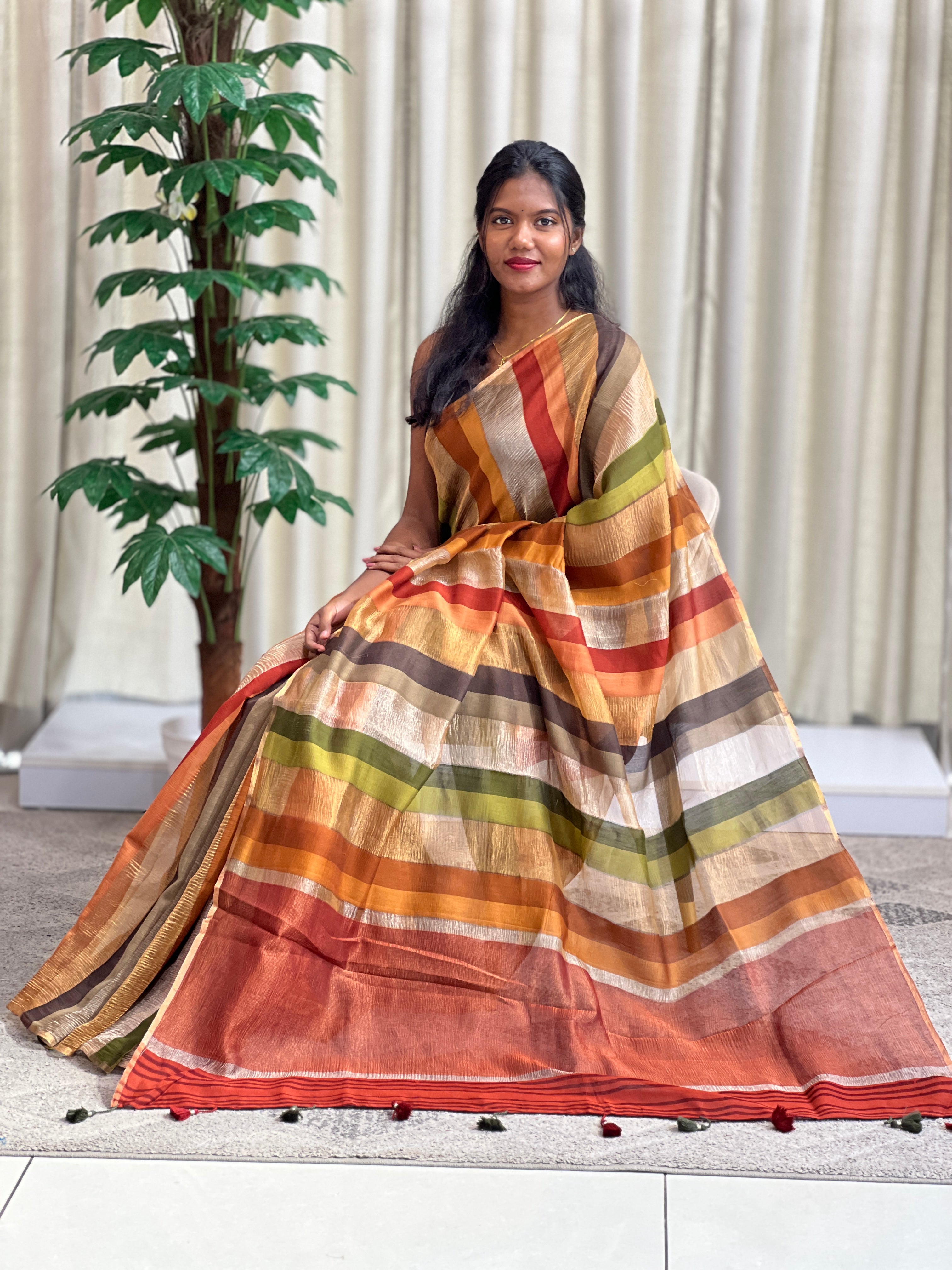 Line Pattern Chanderi Saree | KMM139