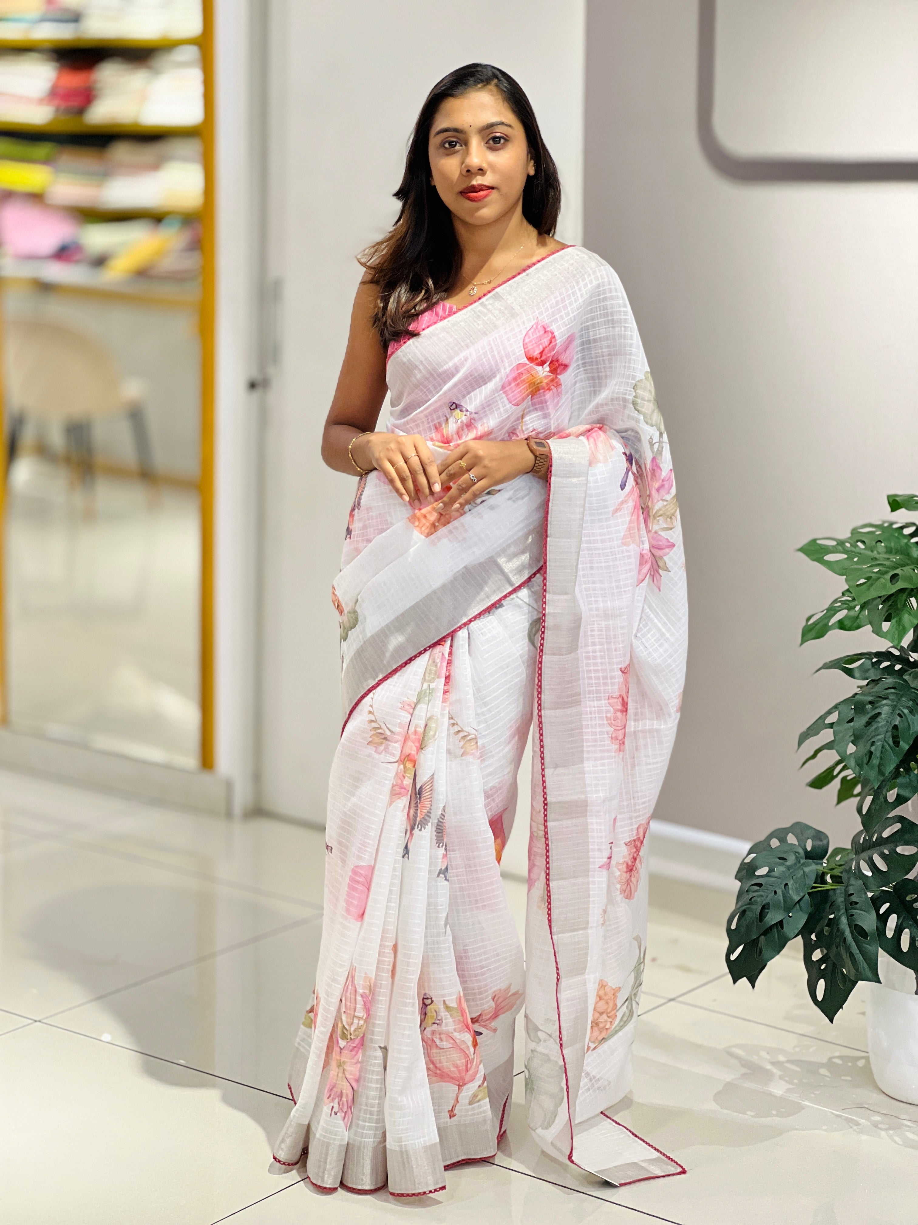 Floral Digital Printed Semi Linen Saree | YNG779