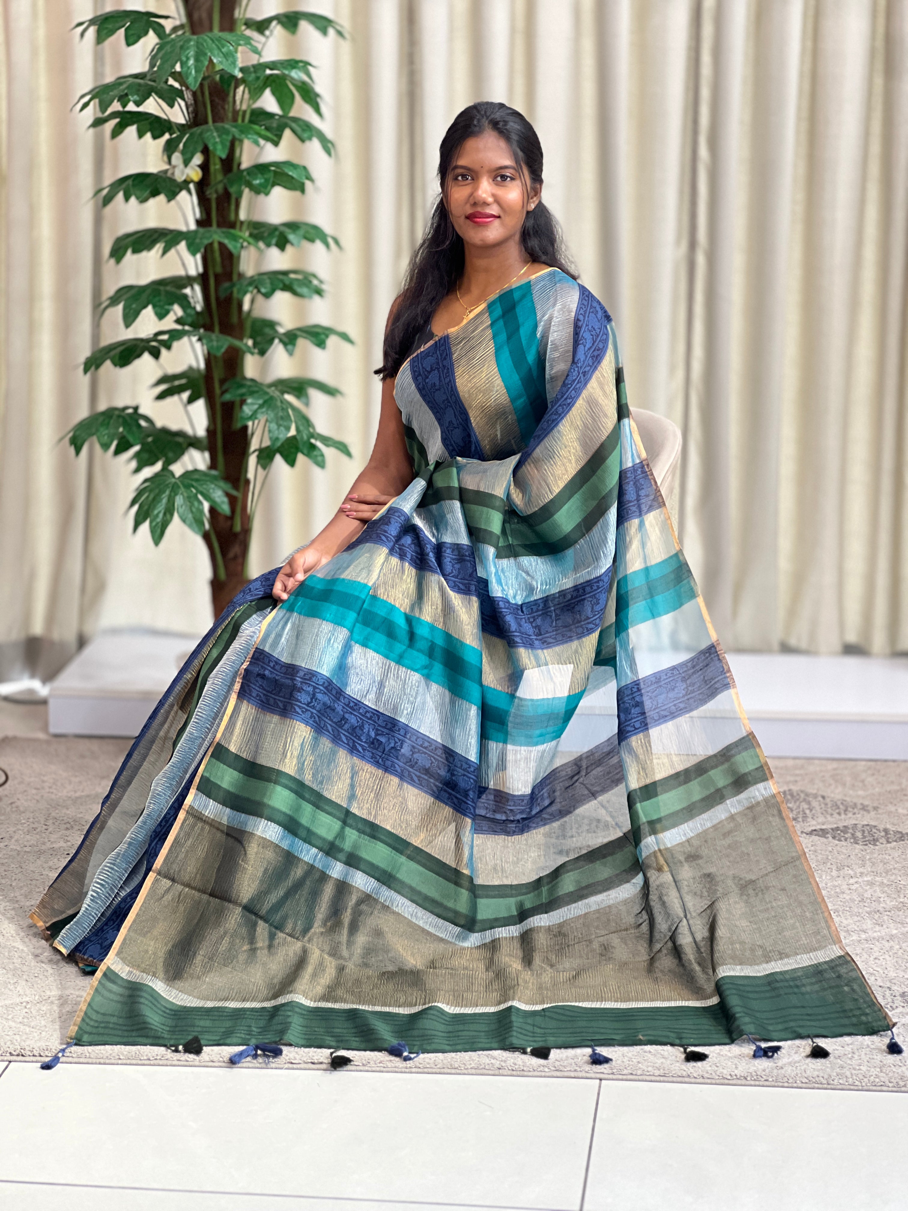 Block Printed Chanderi Saree | KMM141