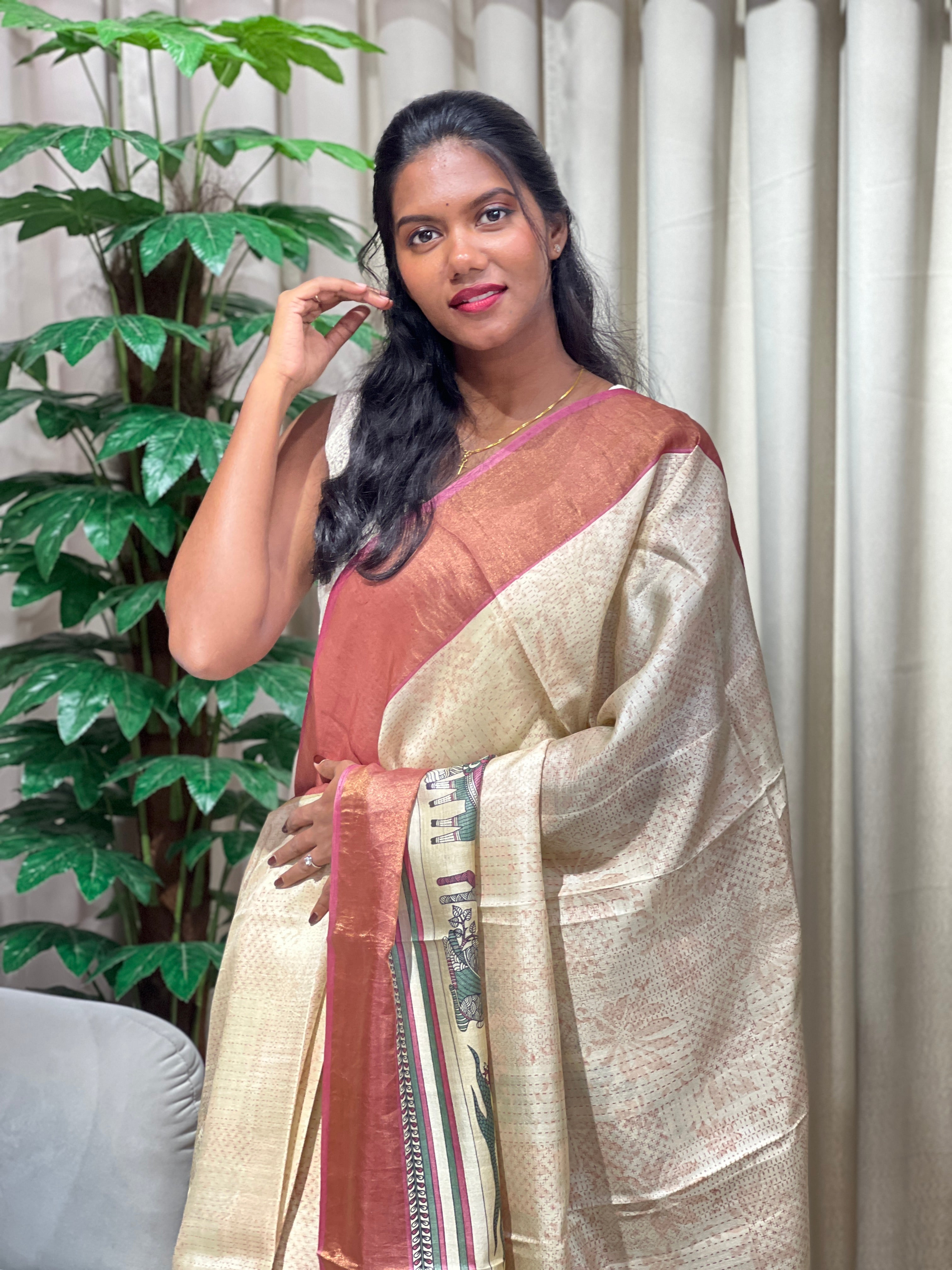 Pichwai Print Detailed Pure Tussar Saree | RGD1008