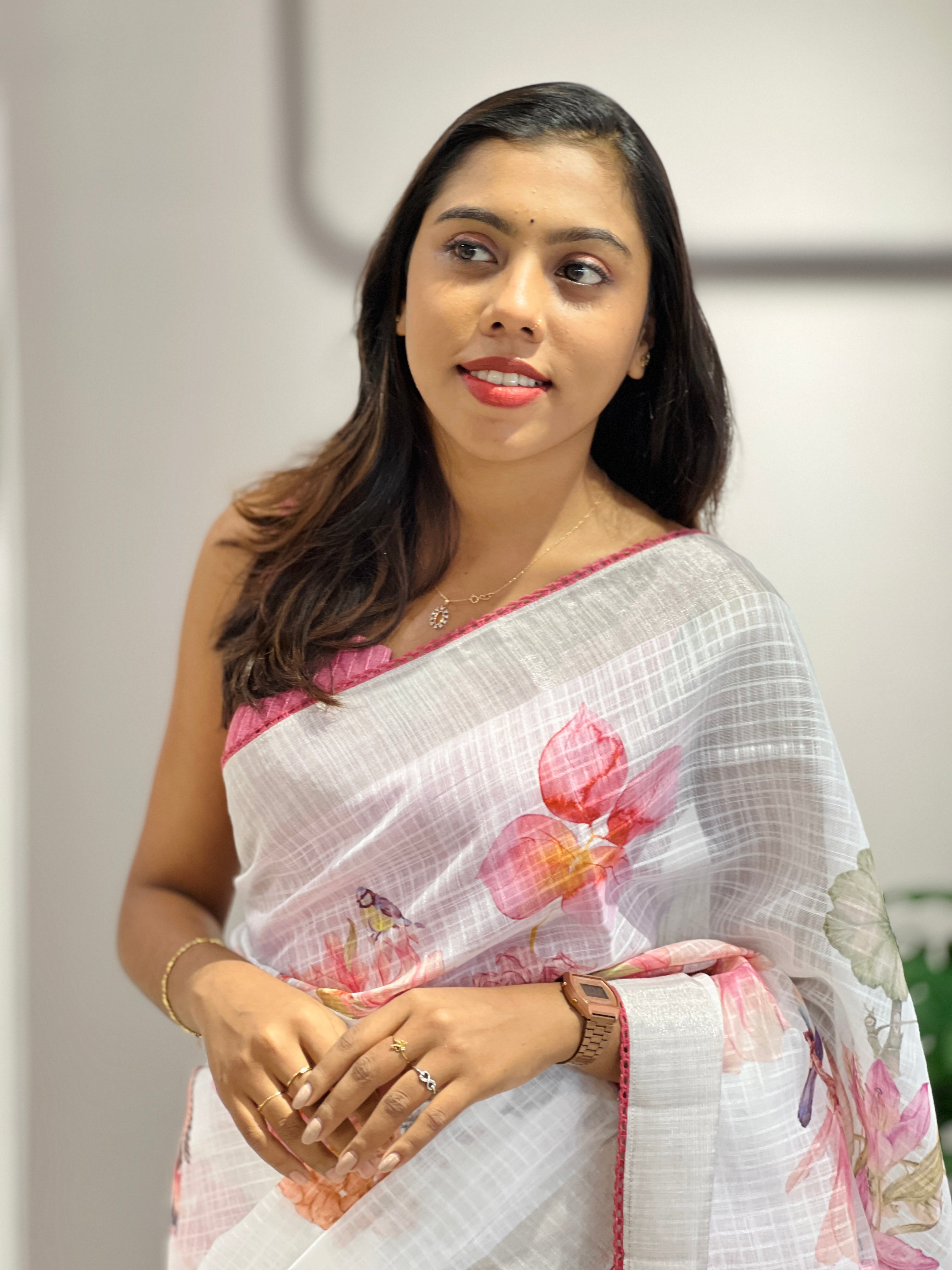 Floral Digital Printed Semi Linen Saree | YNG779