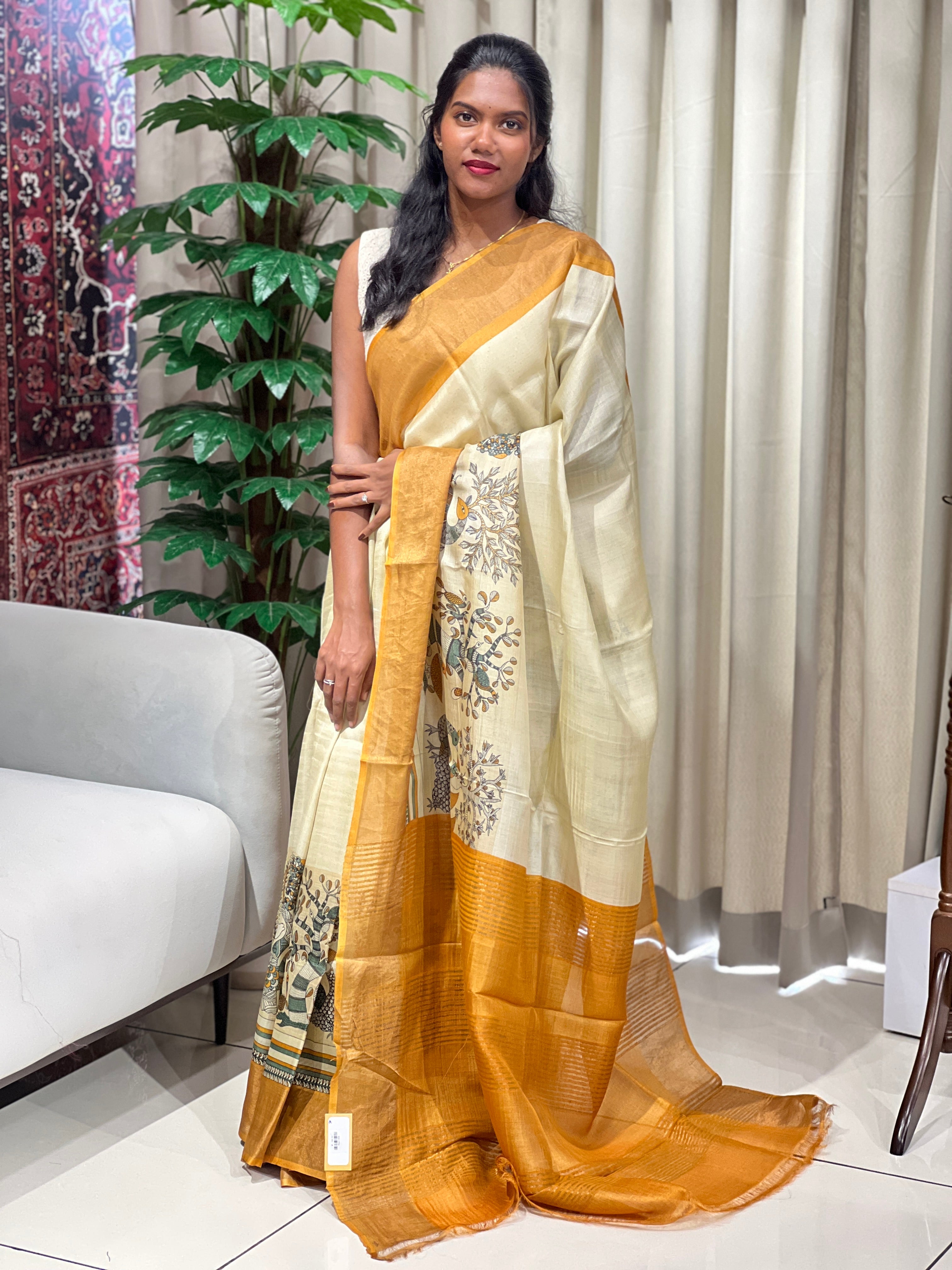 Pichwai Print Detailed Pure Tussar Saree | RGD1009