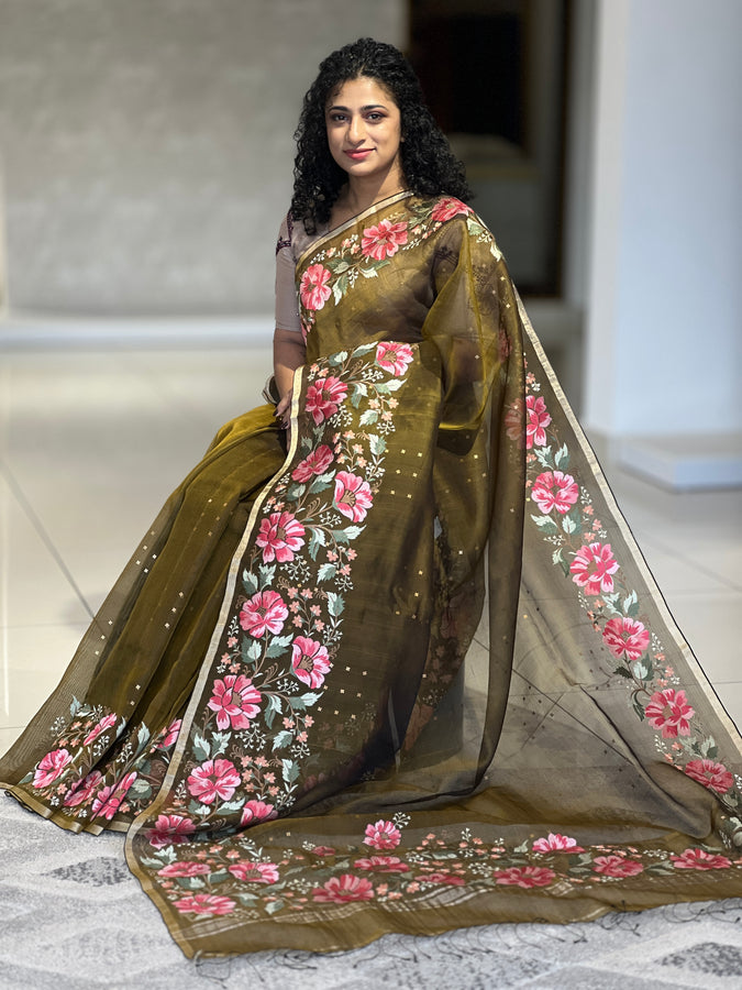 Floral Embroidered Organza Saree | RGD556