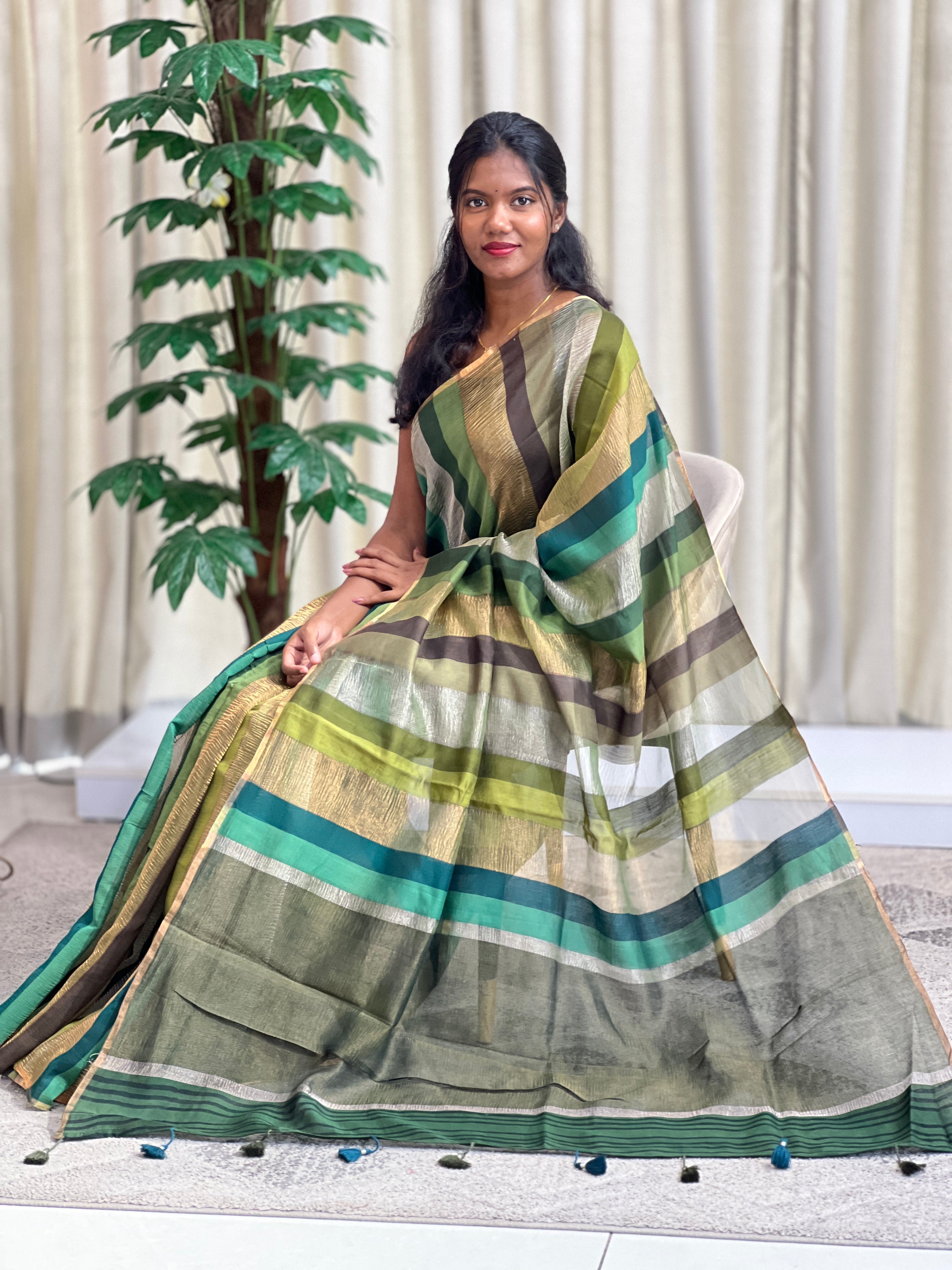 Line Pattern Chanderi Saree | KMM144