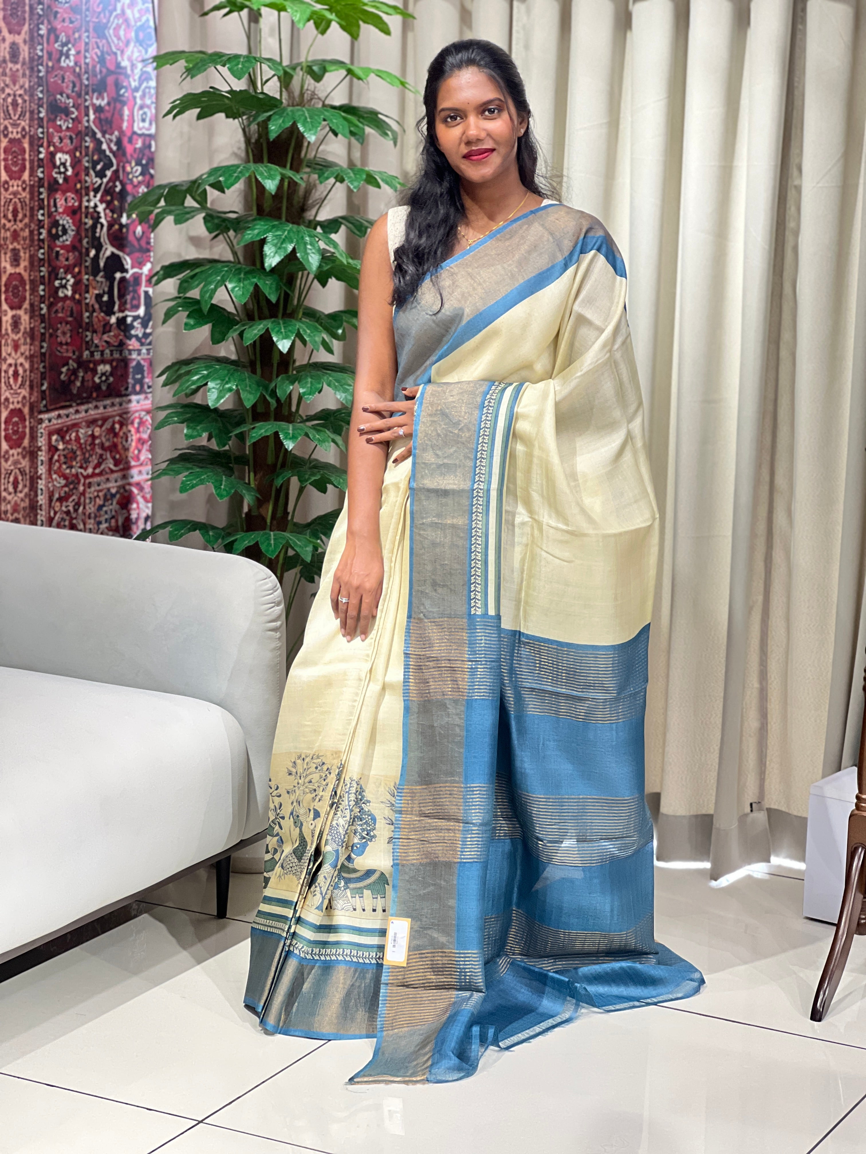 Pichwai Print Detailed Pure Tussar Saree | RGD1010