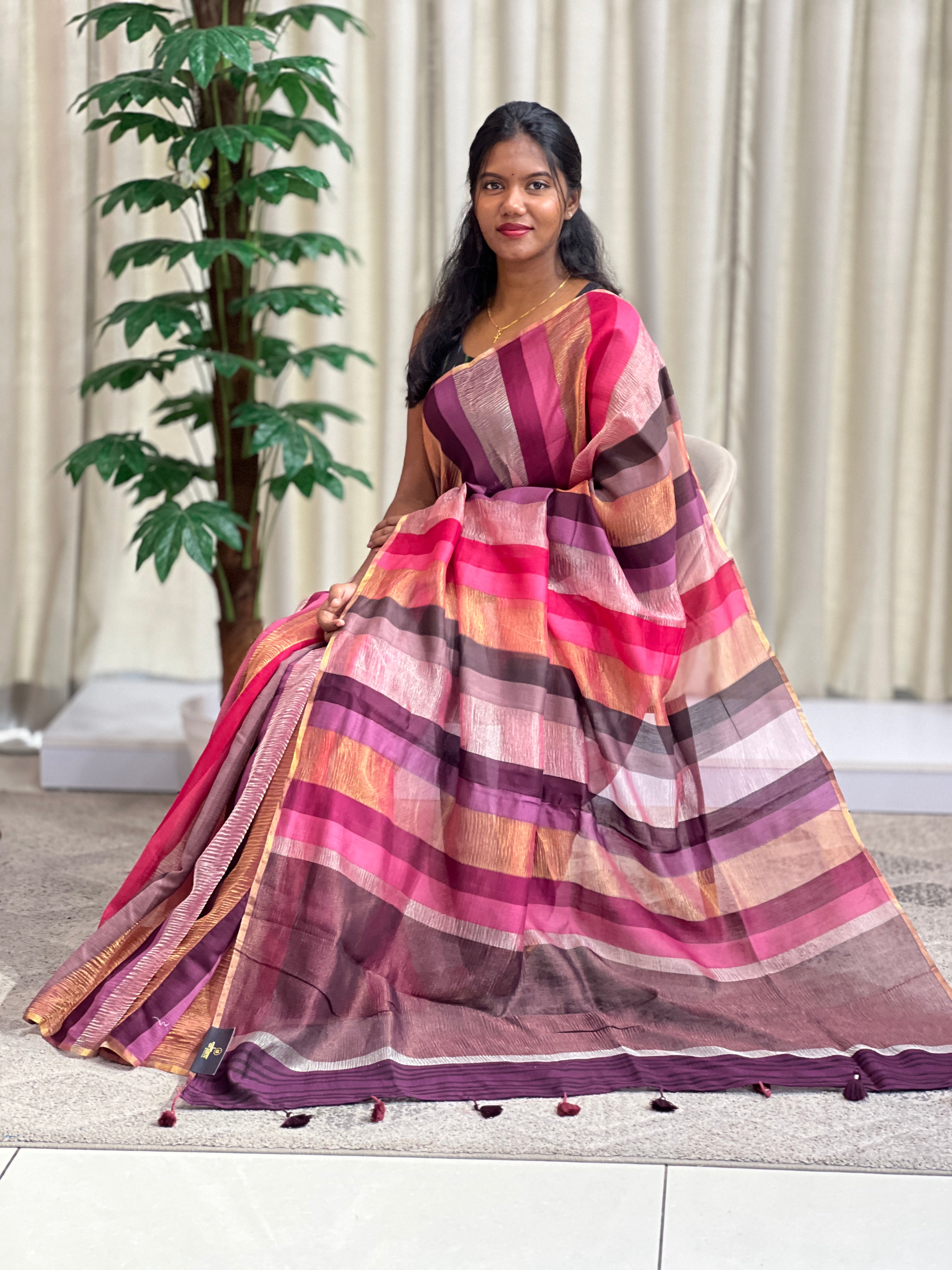 Line Pattern Chanderi Saree | KMM142