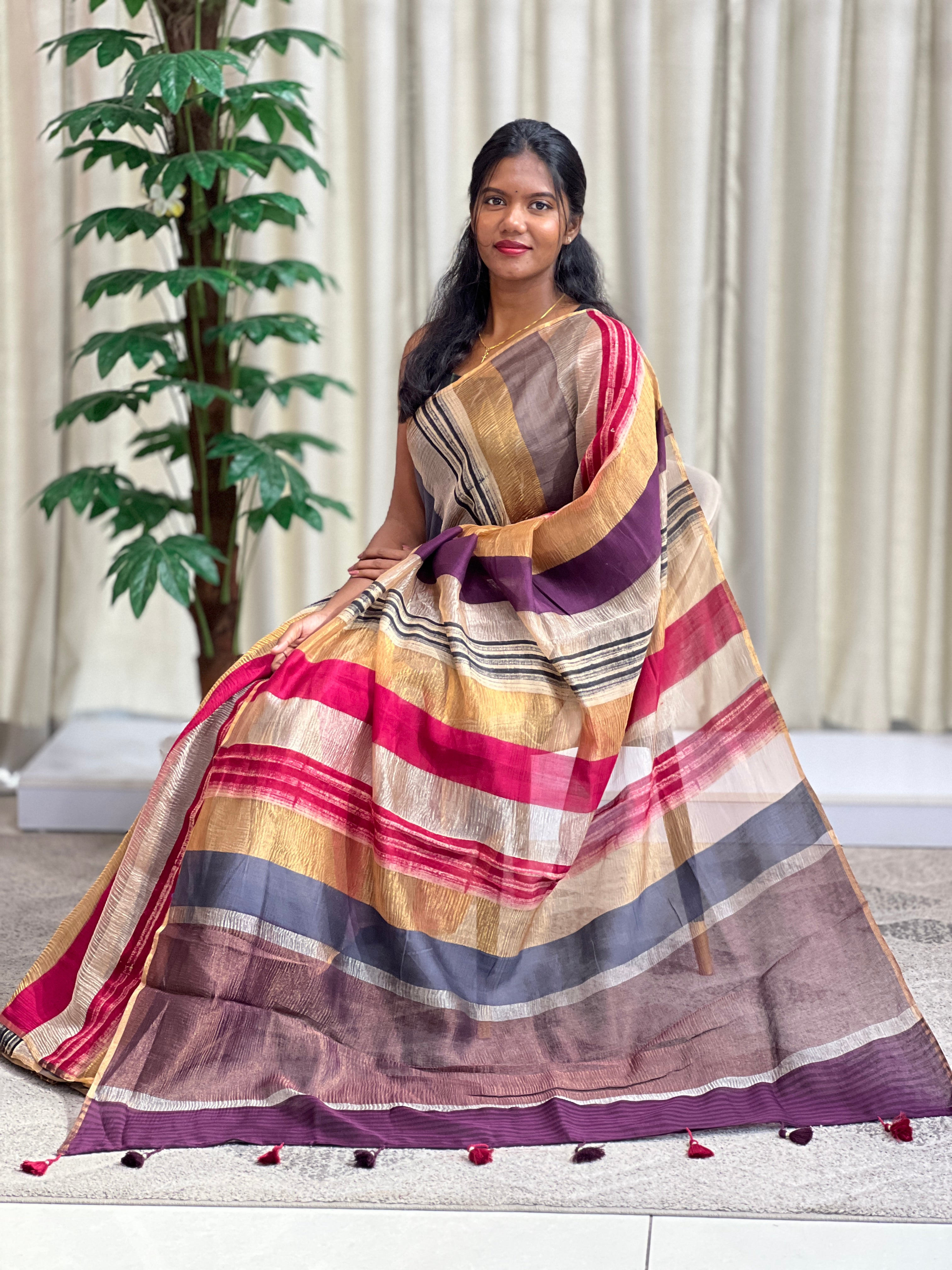 Line Pattern Chanderi Saree | KMM143
