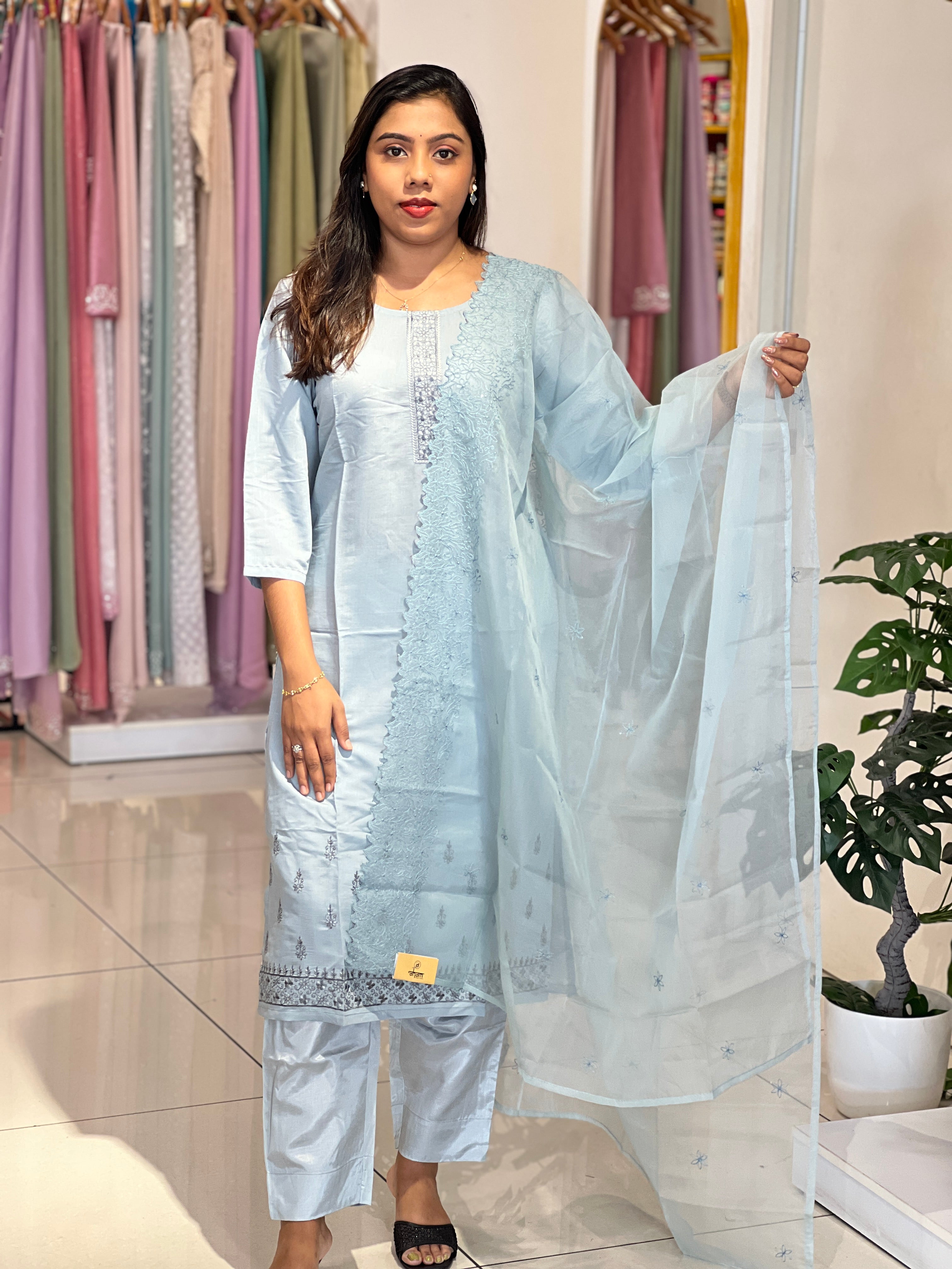 Machine Embroidered Semi Silk Kurta Set | IHP182