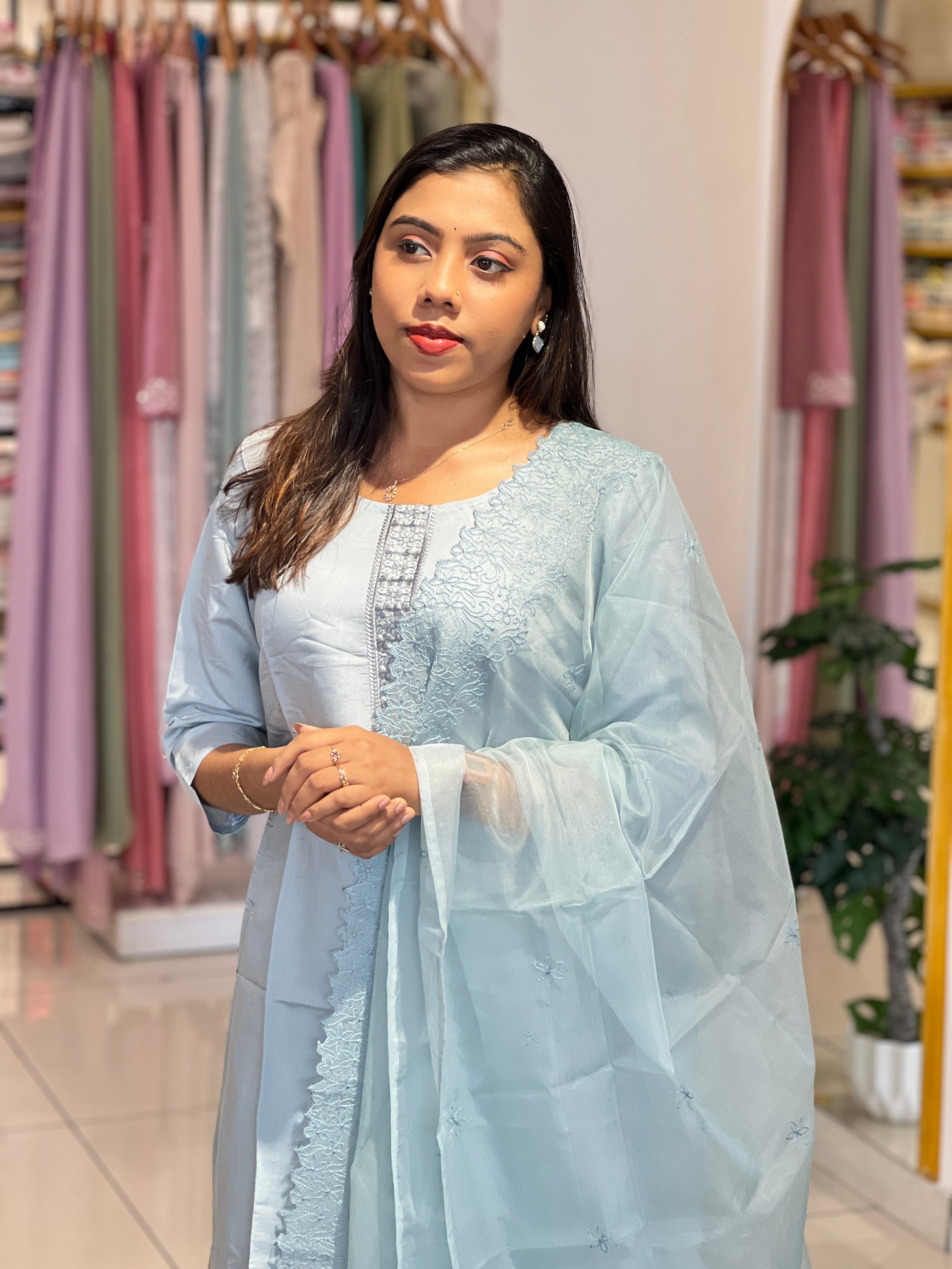 Machine Embroidered Semi Silk Kurta Set | IHP182