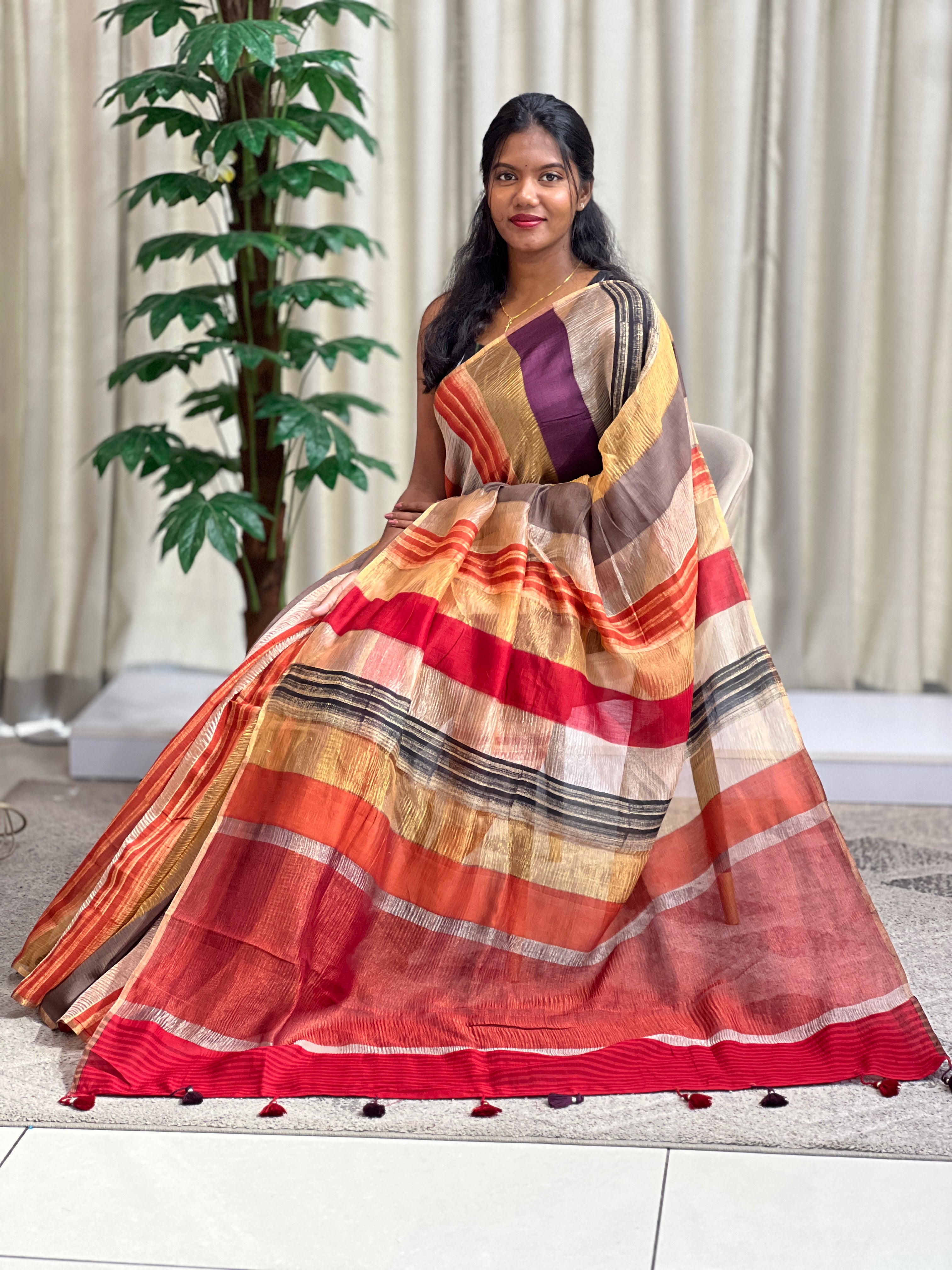 Line Pattern Chanderi Saree | KMM140
