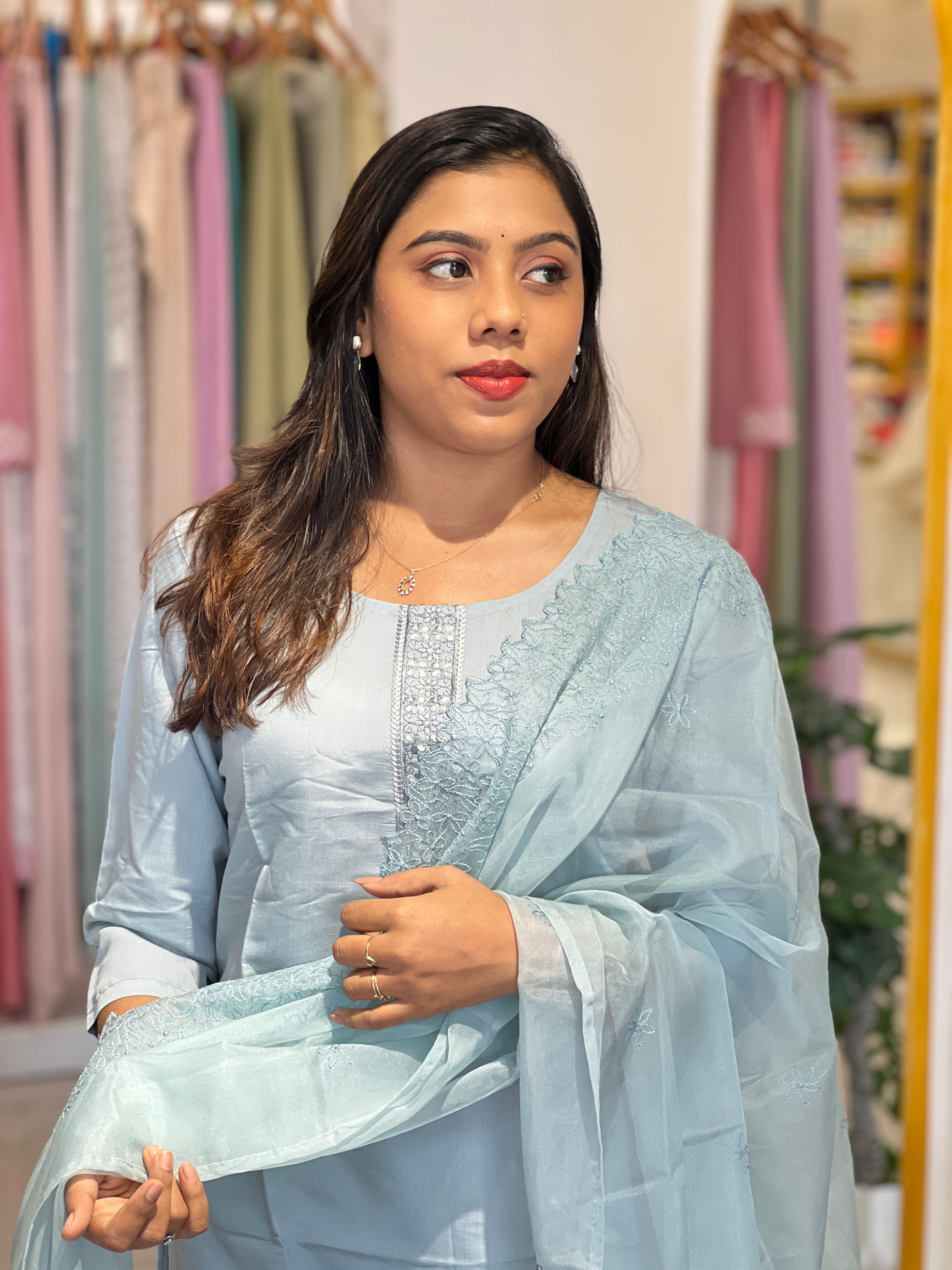 Machine Embroidered Semi Silk Kurta Set | IHP182