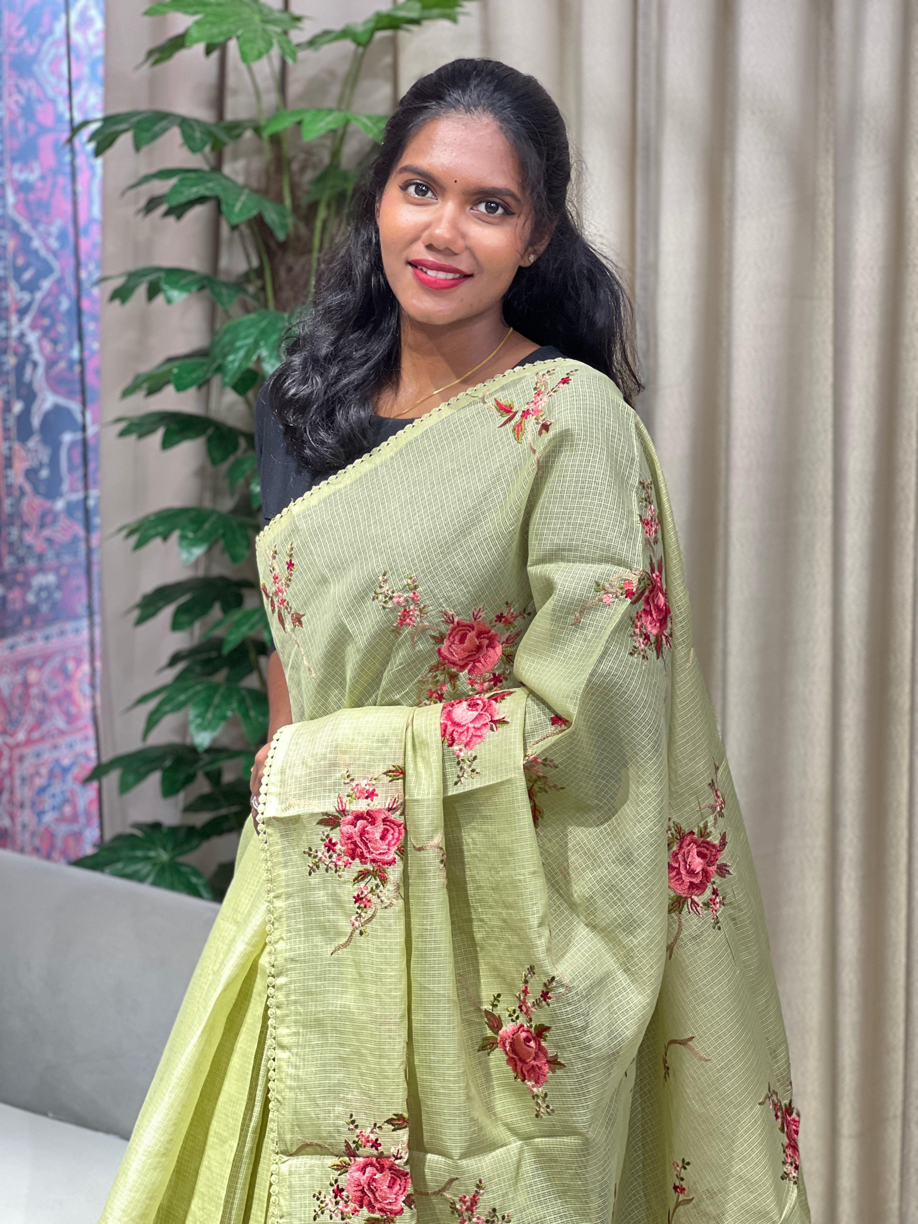 Floral Embroidery Detailed Silky Kota Saree | BLD1618