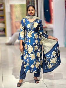 Floral Print & Embroidery Detailed Muslin Finish Kurta Set | FW287