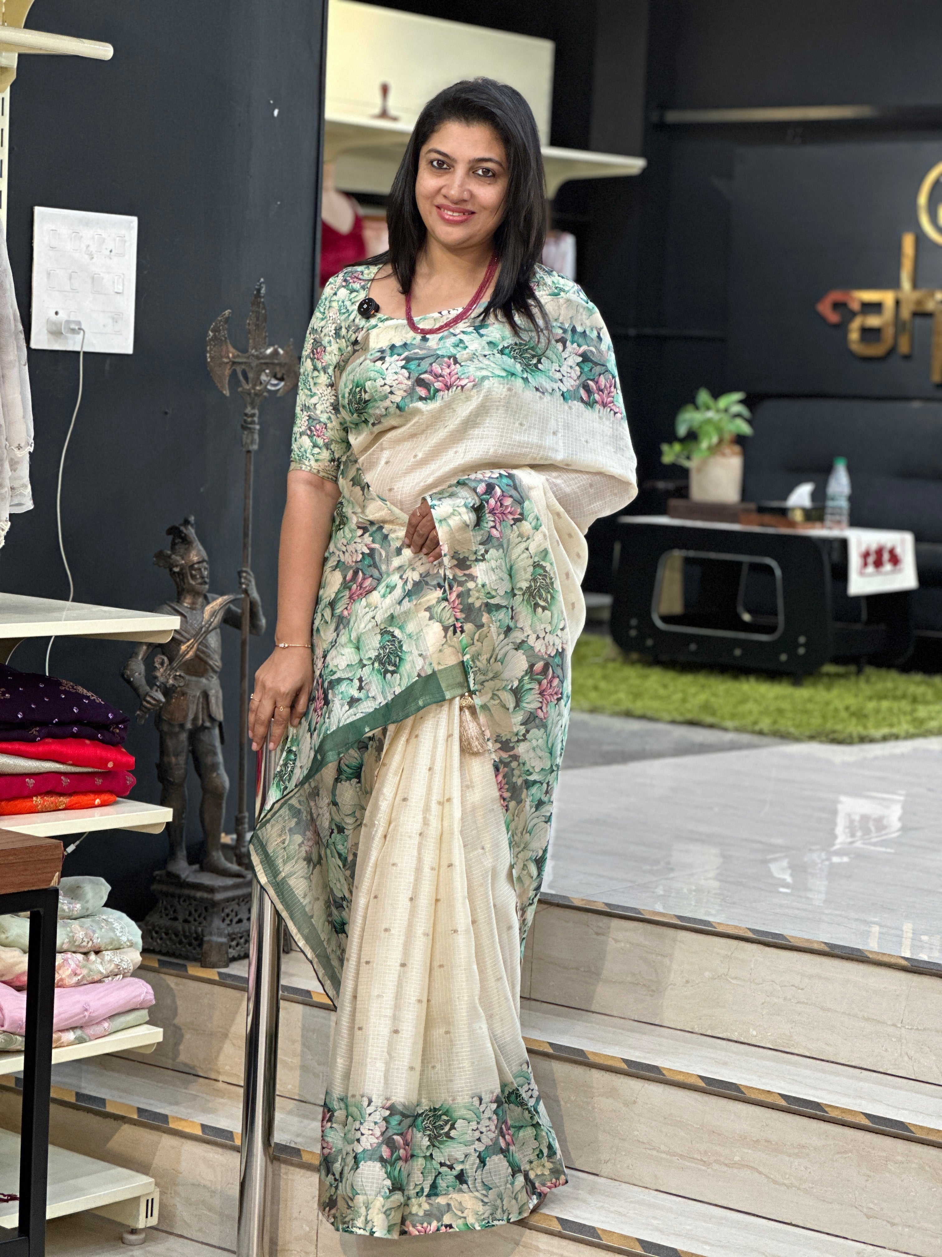 Floral Printed Silky Kota Saree | HT391