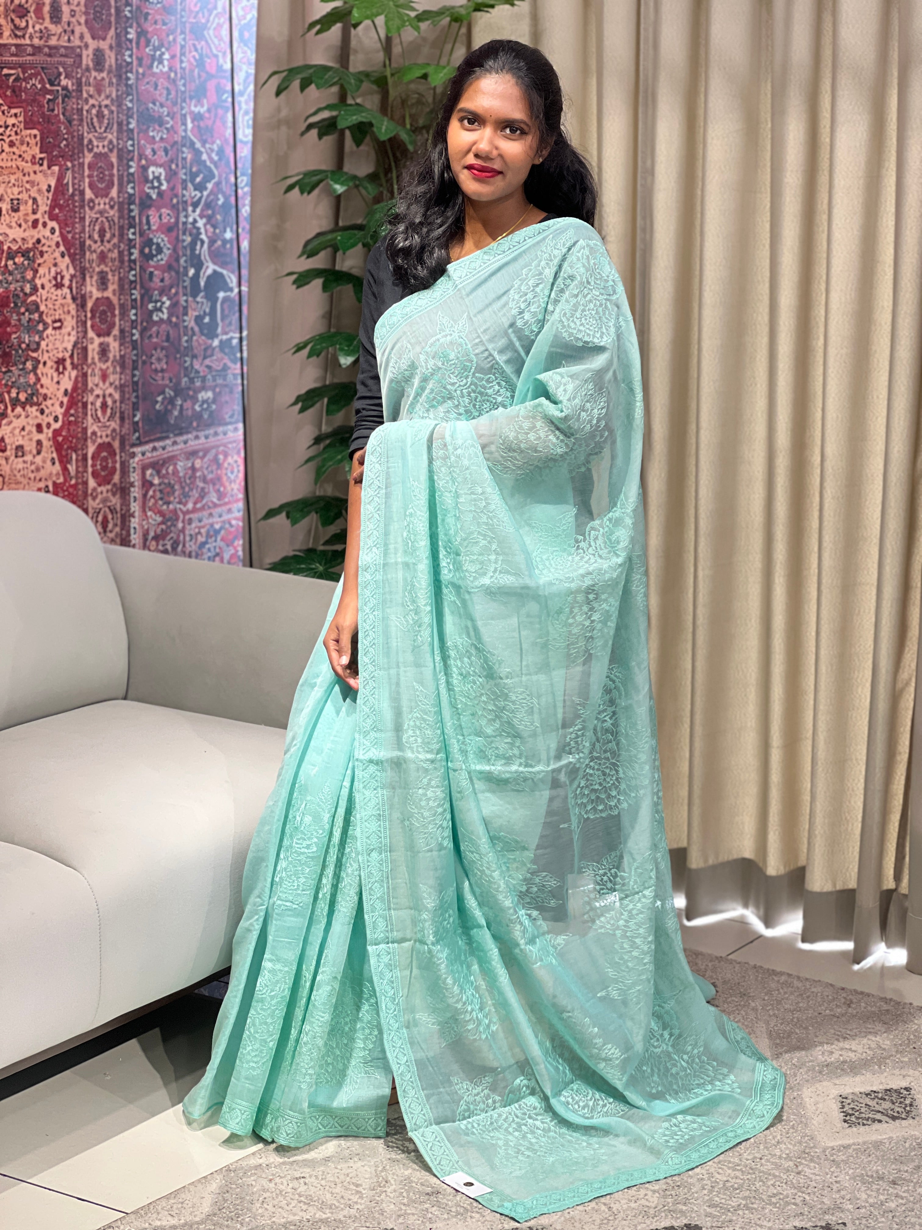 Floral Machine Embroidery Detailed Chanderi Silk Saree | YNG748