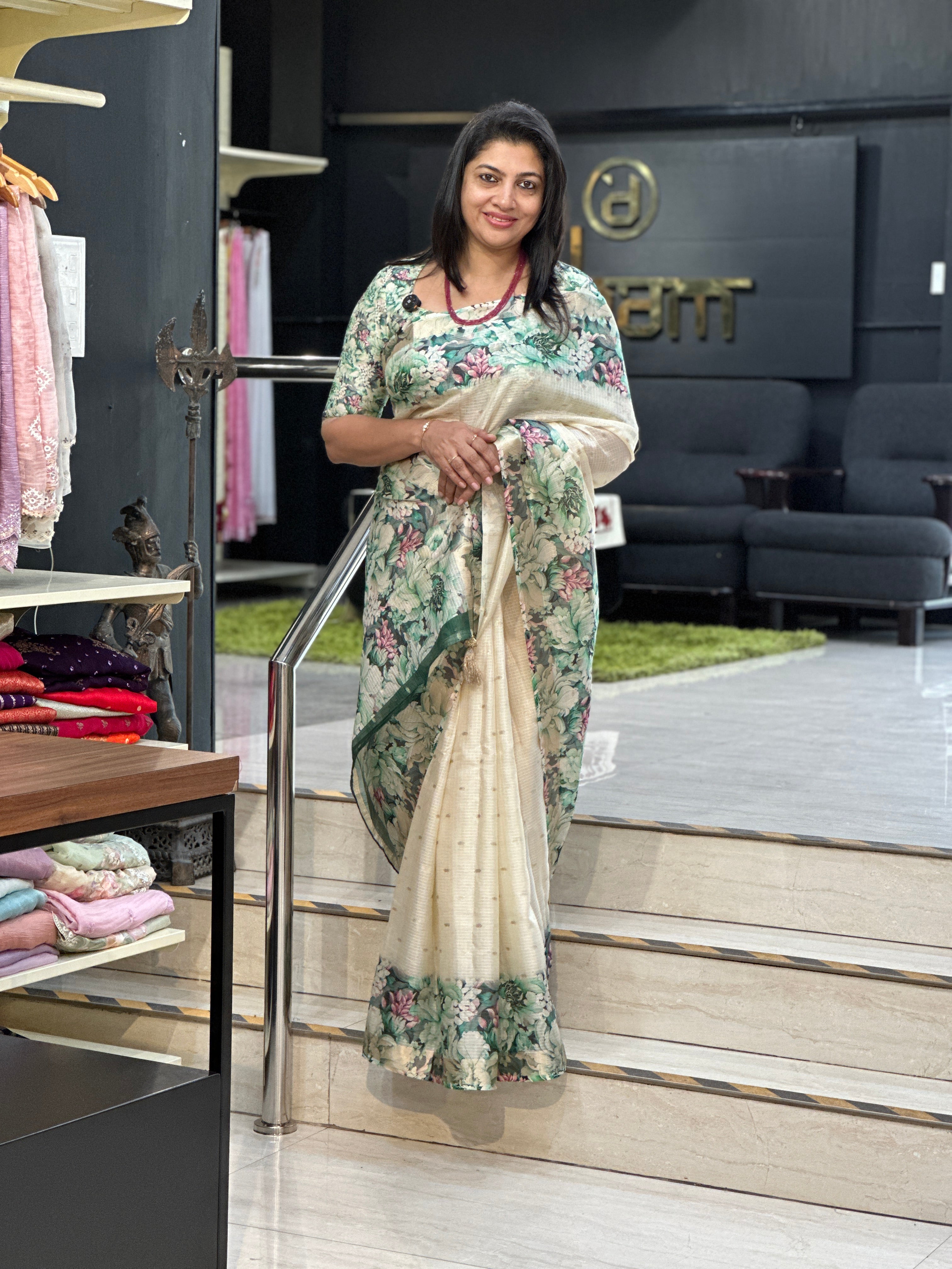 Floral Printed Silky Kota Saree | HT391