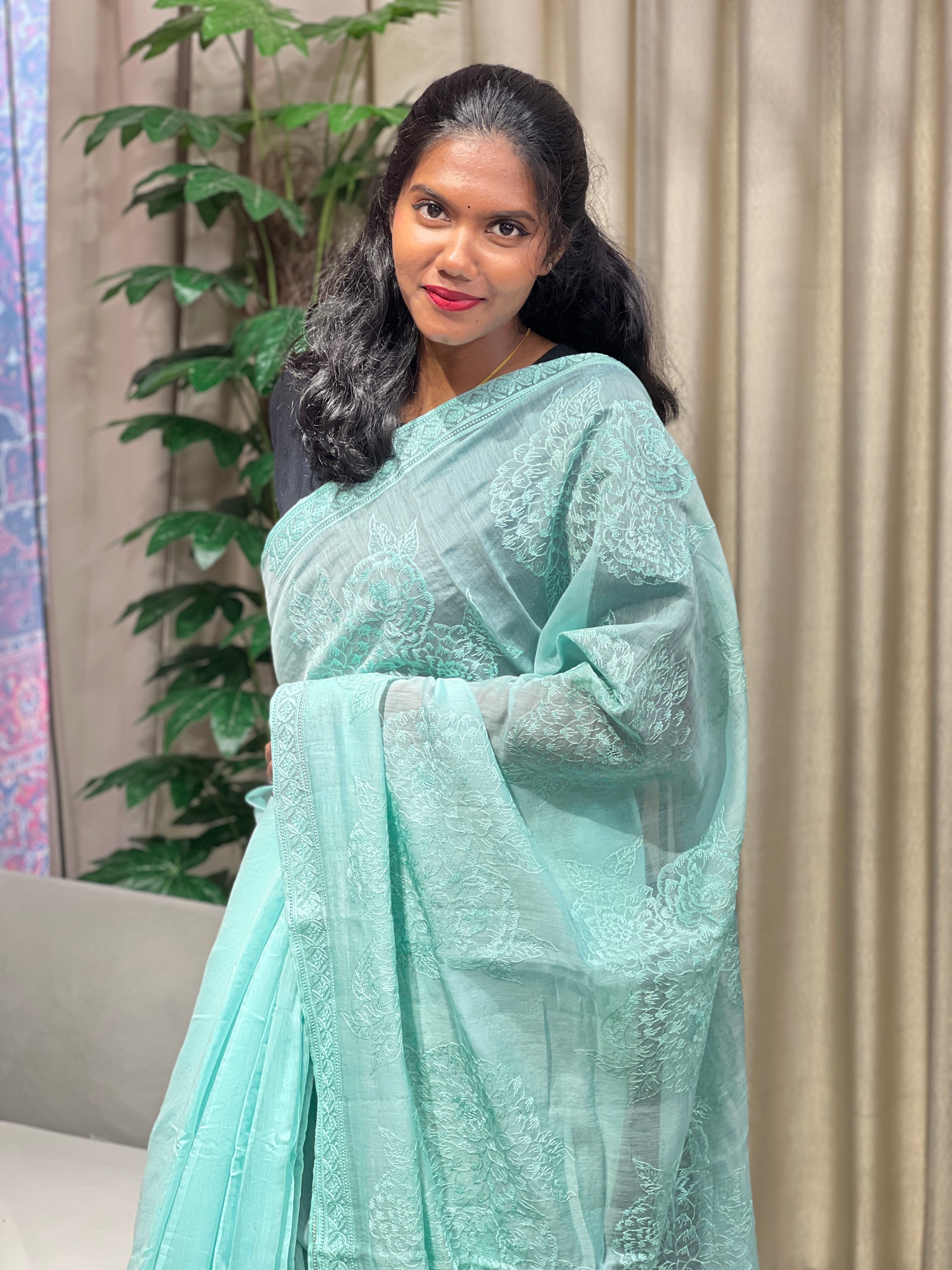 Floral Machine Embroidery Detailed Chanderi Silk Saree | YNG748