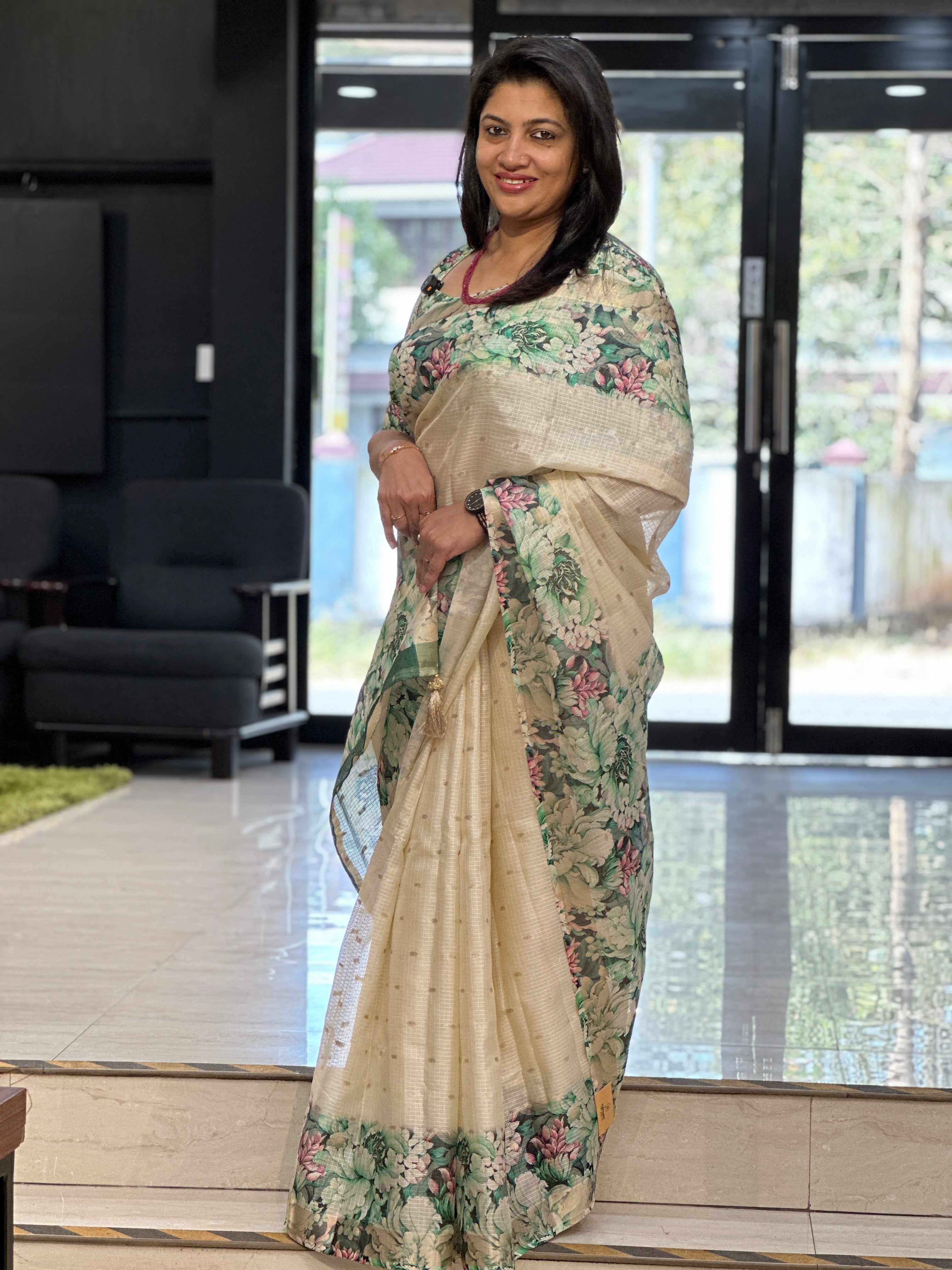 Floral Printed Silky Kota Saree | HT391