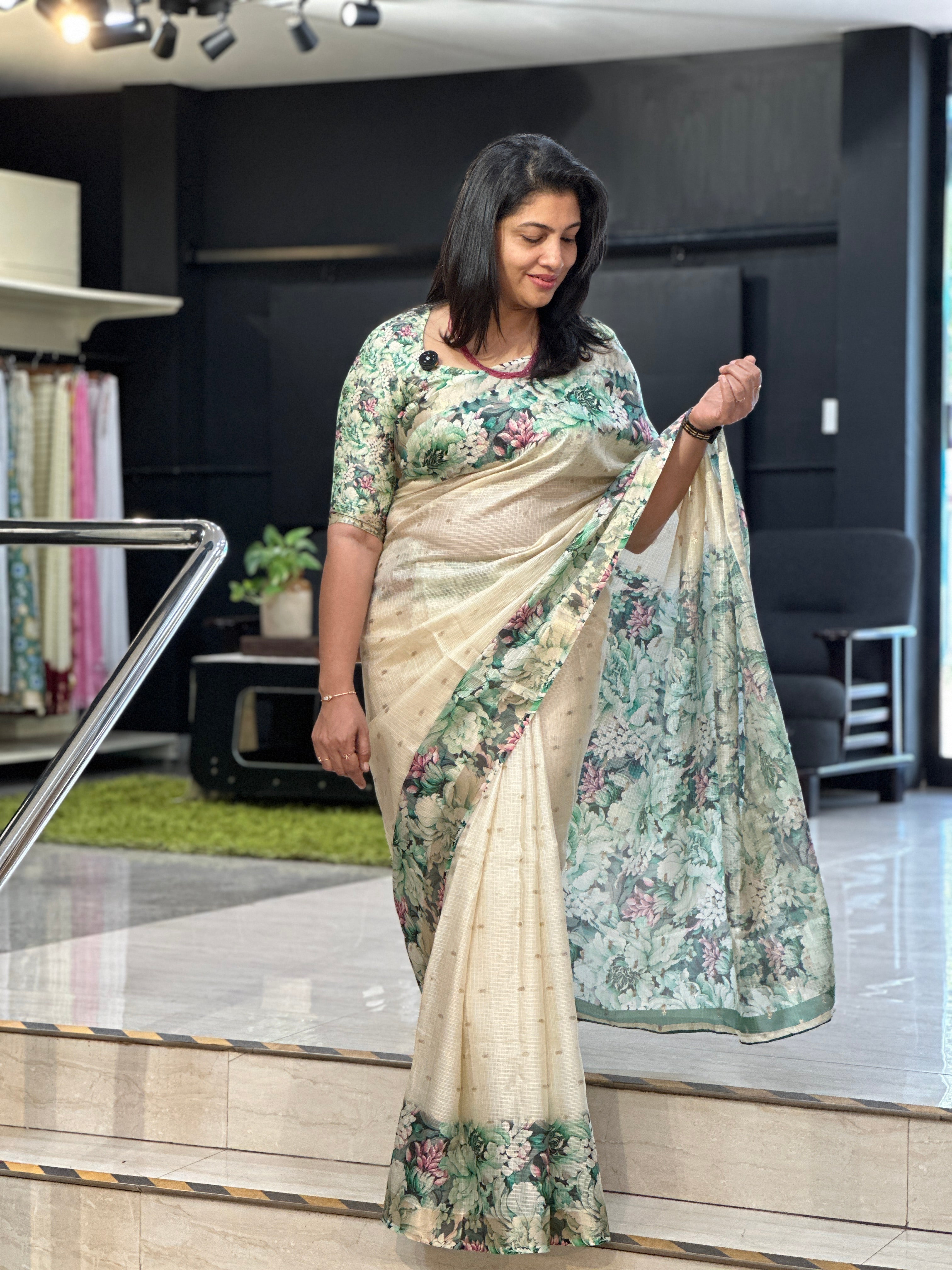 Floral Printed Silky Kota Saree | HT391