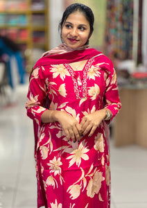 Floral Print & Embroidery Detailed Muslin Finish Kurta Set | FW288